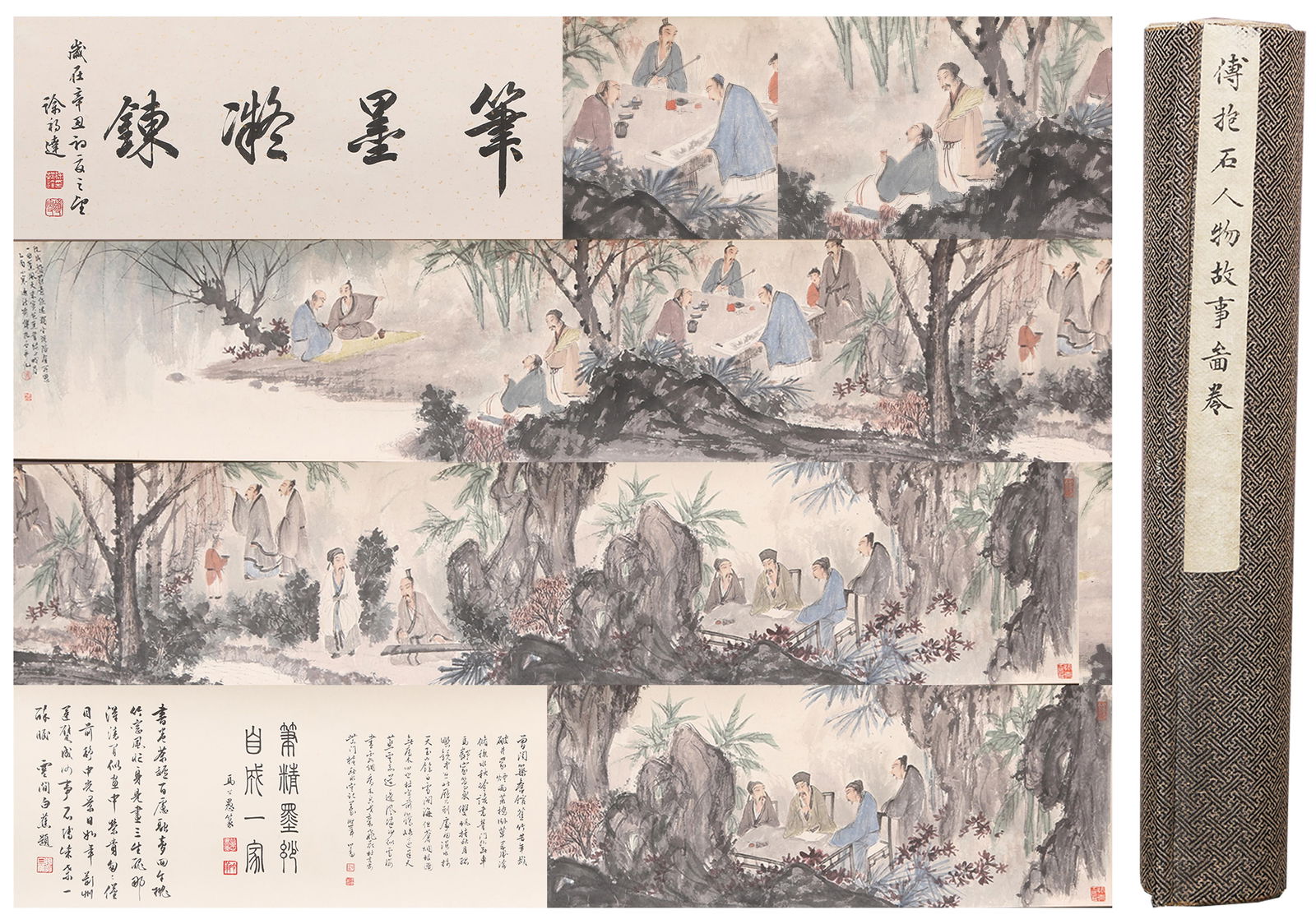 A FIGURE STORY PAINTING HANDSCROLL ON PAPER BY FU BAOSHI.傅抱石: Figure Story Painting Handscroll on Paper by Fu Baoshi.傅抱石