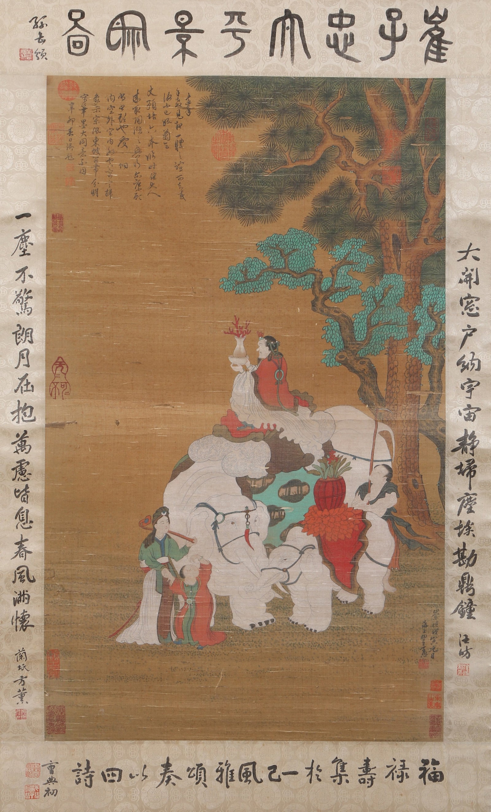 A TWIN ELEPHANTS ON SILK BY CUI ZIZHONG.崔子忠: Twin Elephants on Silk by Cui Zizhong.崔子忠