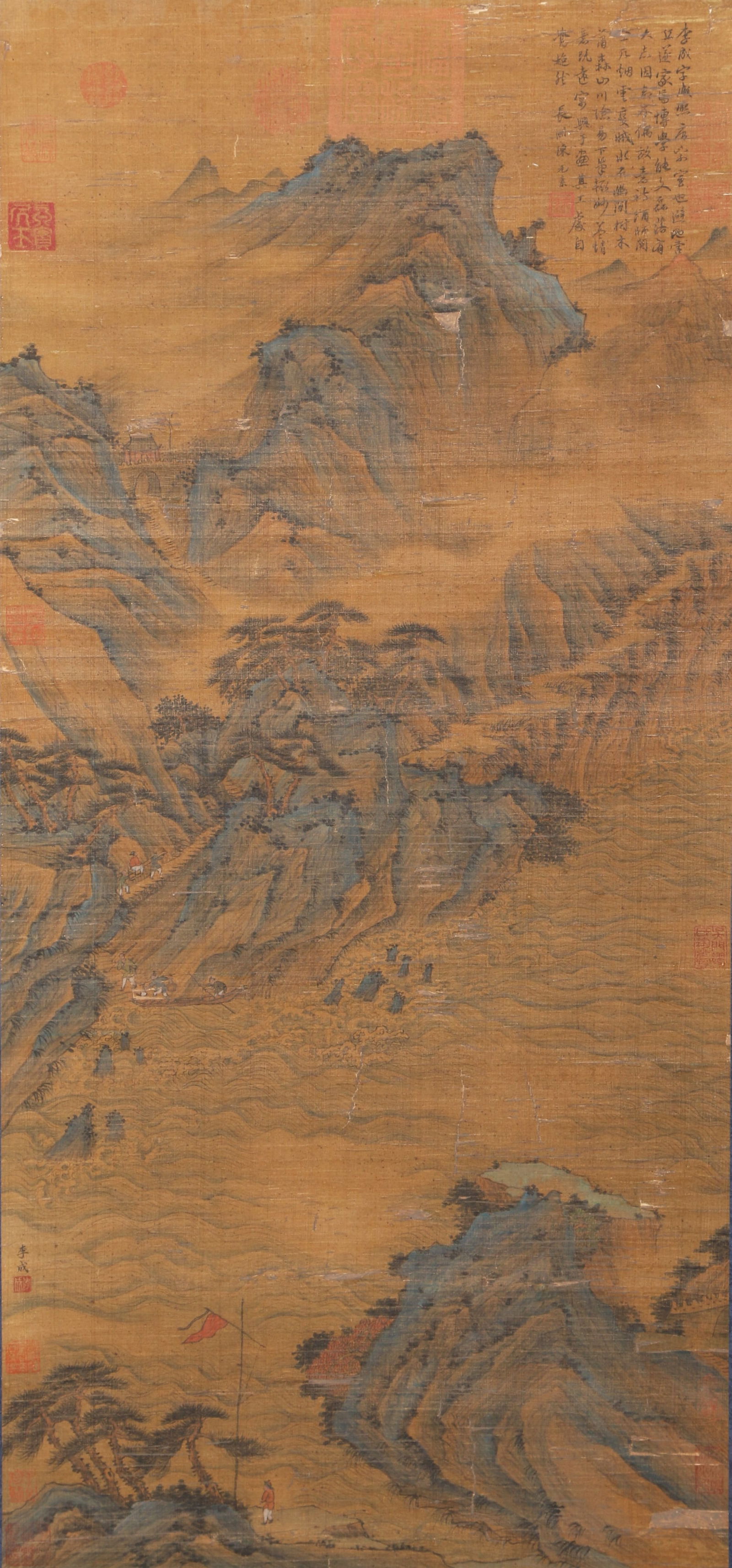 A LANDSCAPE CROSSING RIVER PAINTING ON SILK BY LI CHENG.李成 (1 of 15)