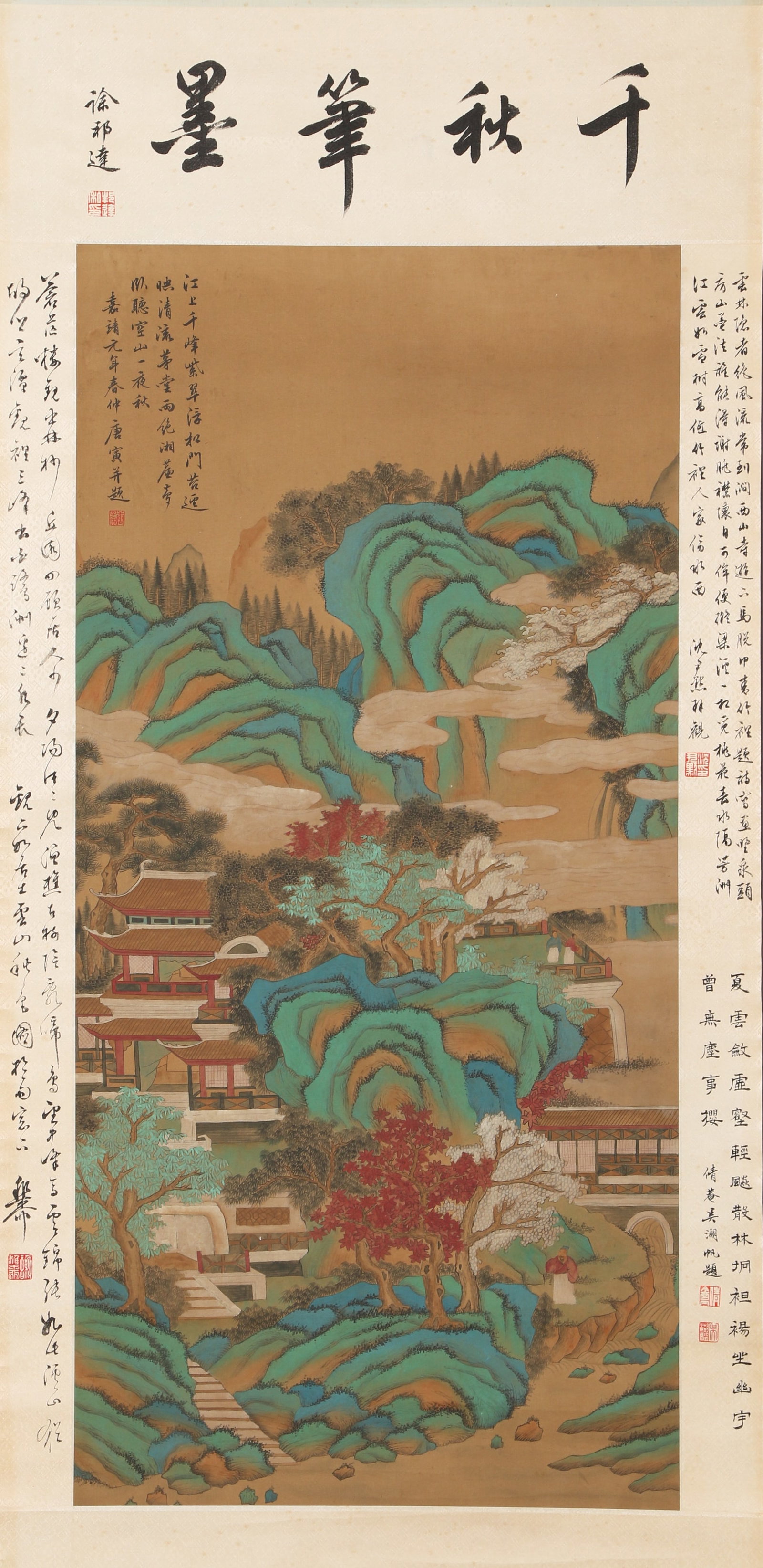 A LANDSCAPE PAINTING ON SILK BY TANG BOHU.唐伯虎: Landscape Painting on Silk by Tang Bohu.唐伯虎