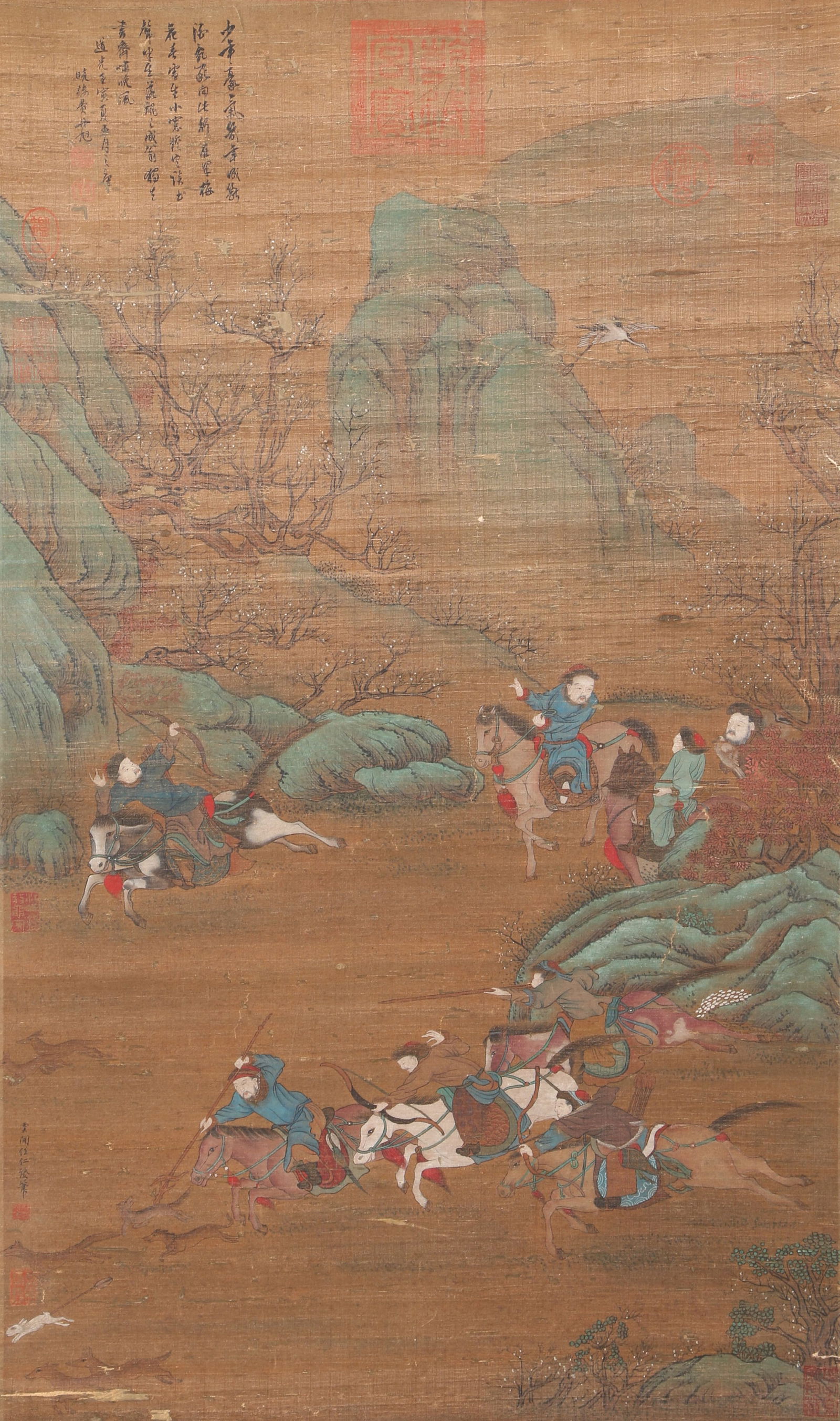 A LANDSCAPE WITH FIGURES AND STORIES ON SILK BY REN RENFA.任仁发 (1 of 12)