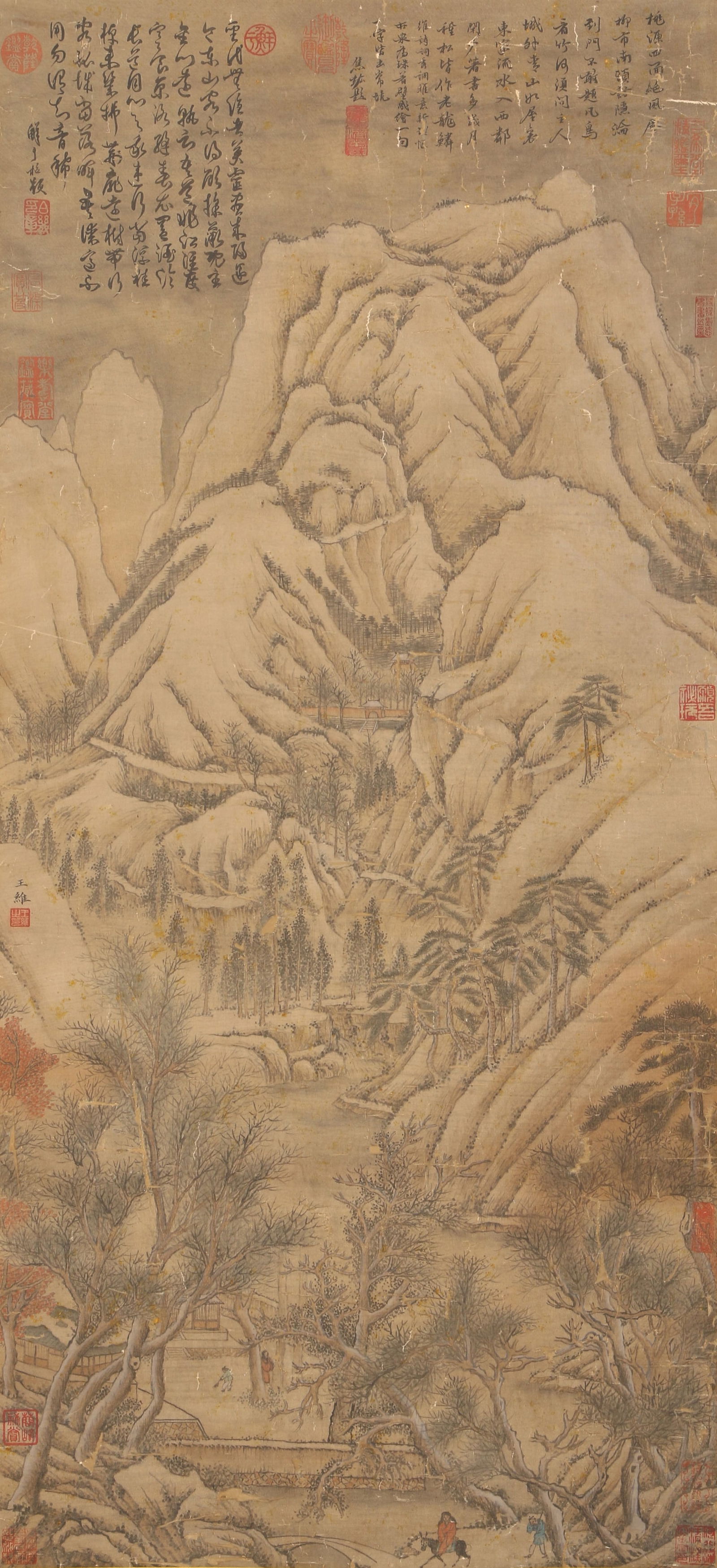 A LANDSCAPE PAINTING ON SILK BY WANG WEI.王维: Landscape Painting on Silk by Wang Wei.王维
