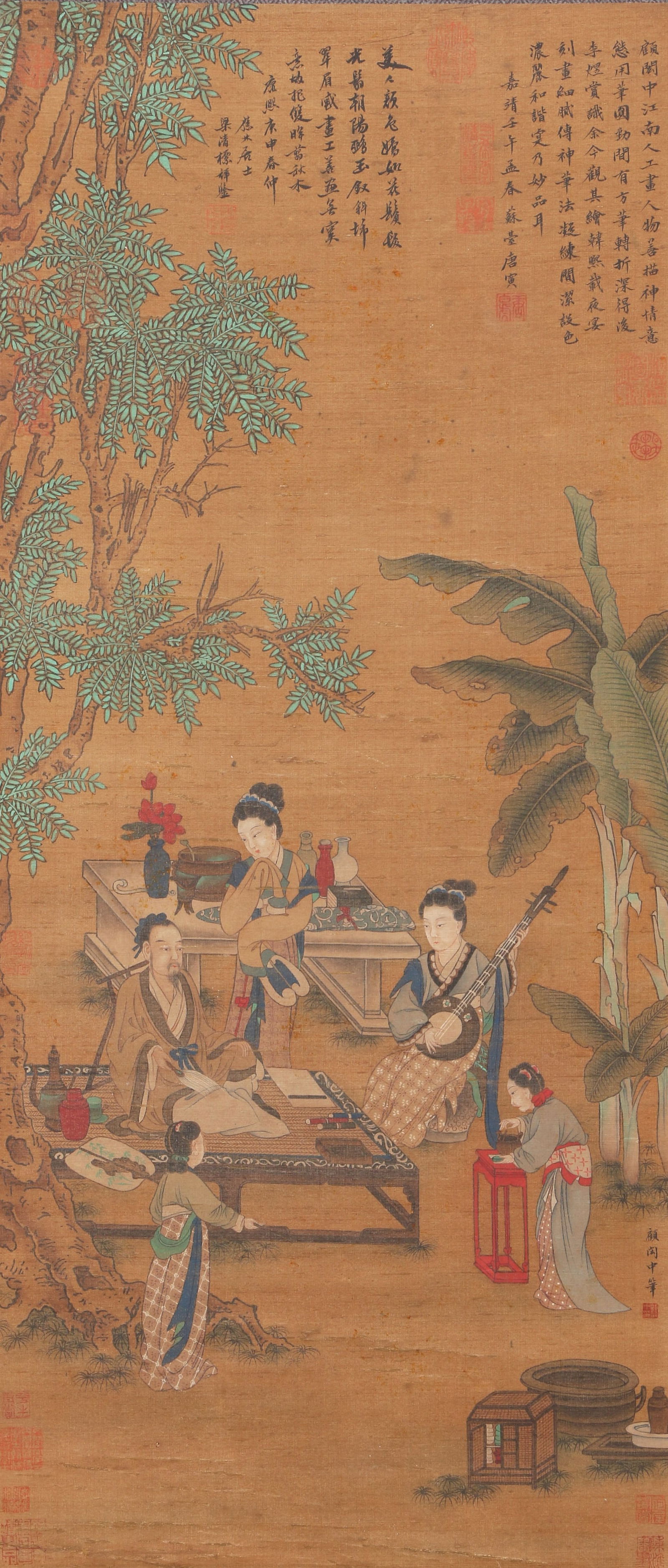 A COURT LADIES ON SILK BY GU HONGZHONG.顾闳中: Court Ladies on Silk by Gu Hongzhong.顾闳中