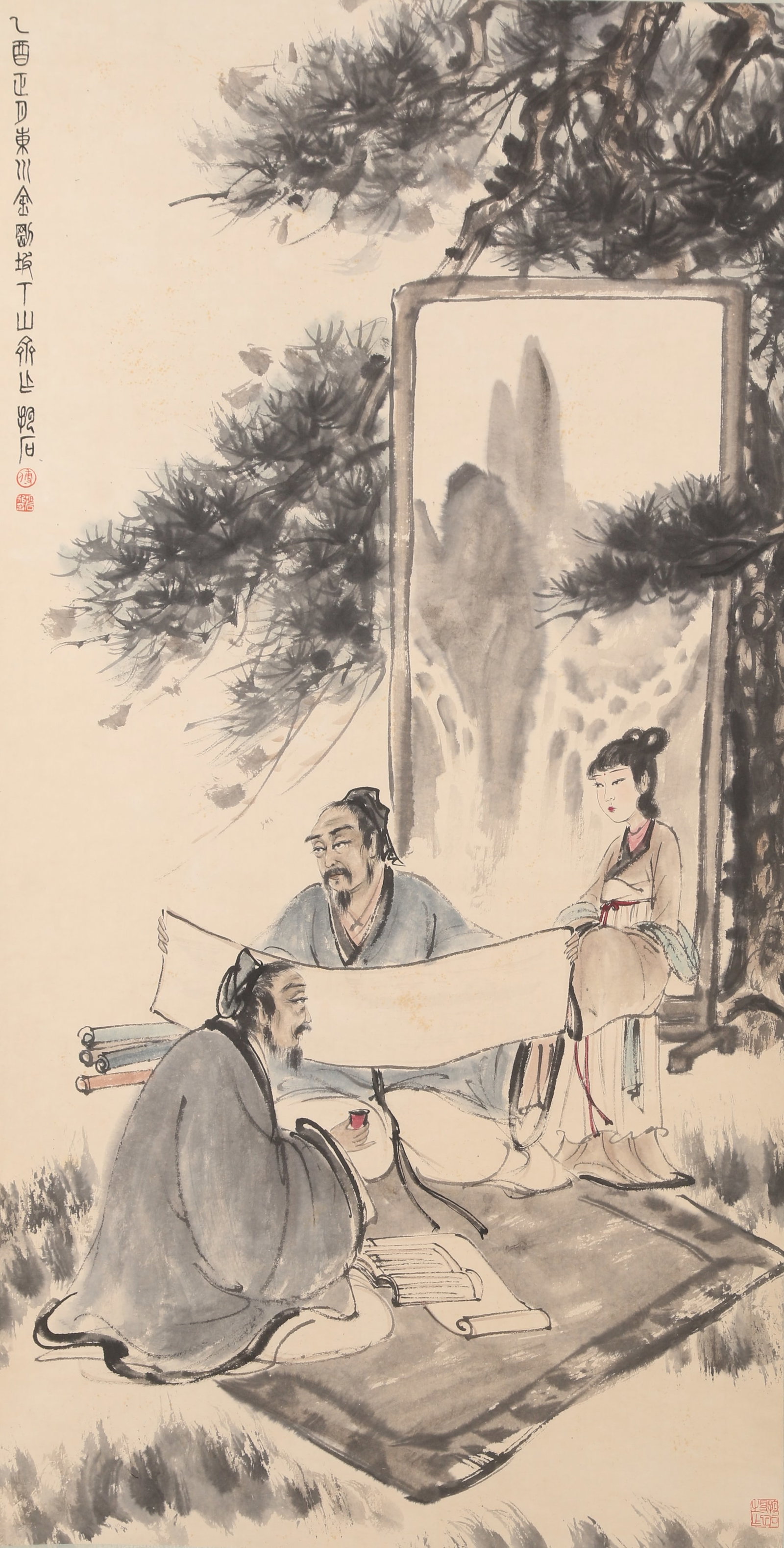 A SCHOLAR PAINTING ON PAPER BY FU BAOSHI.傅抱石: Scholar Painting on Paper by Fu Baoshi.傅抱石
