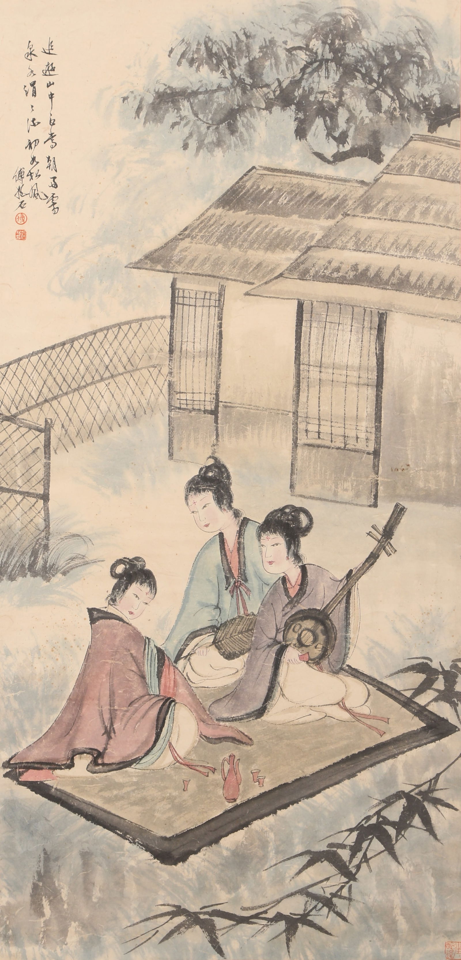 A LADIES ON PAPER BY FU BAOSHI.傅抱石: Ladies on Paper by Fu Baoshi.傅抱石