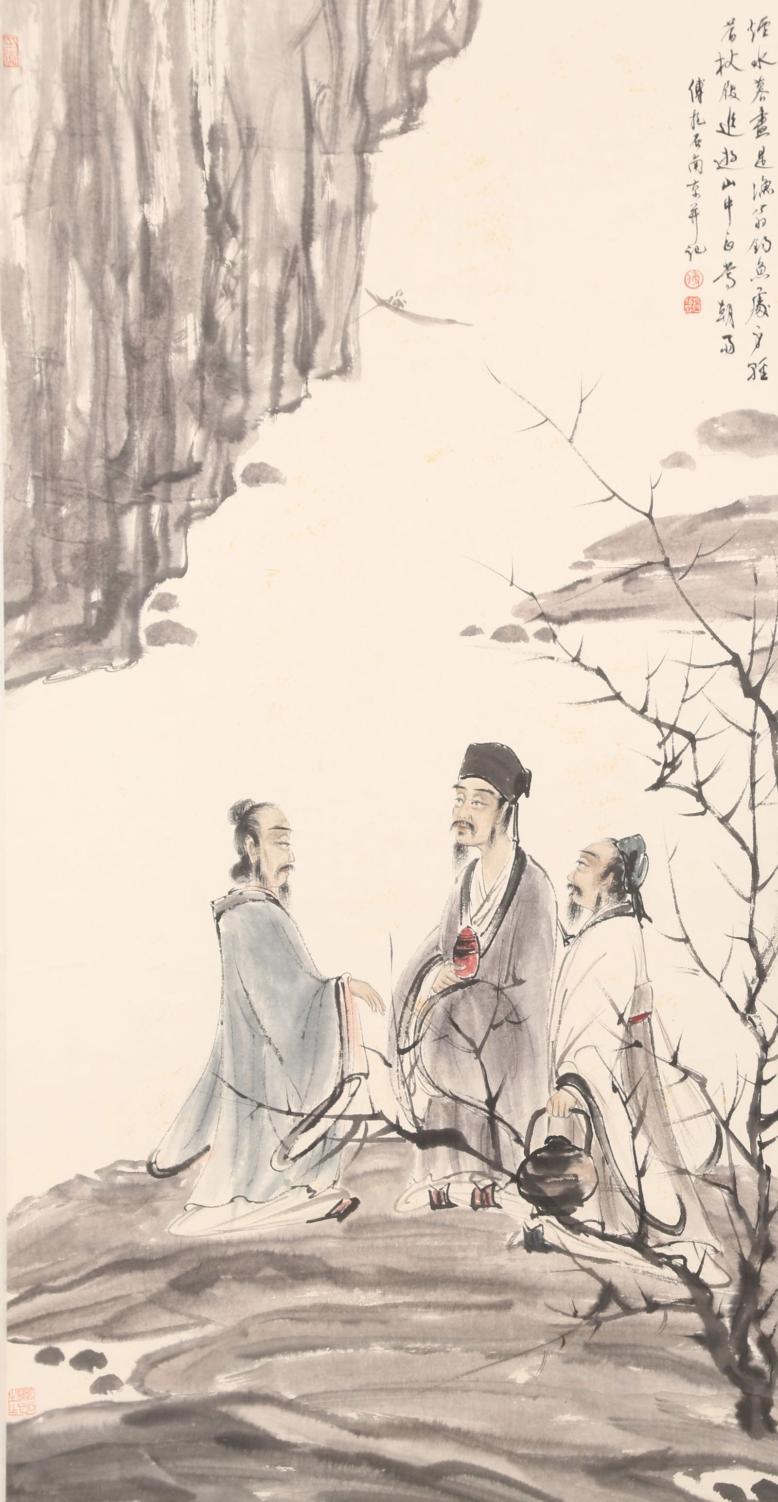 A SCHOLAR PAINTING ON PAPER BY FU BAOSHI.傅抱石: Scholar Painting on Paper by Fu Baoshi.傅抱石