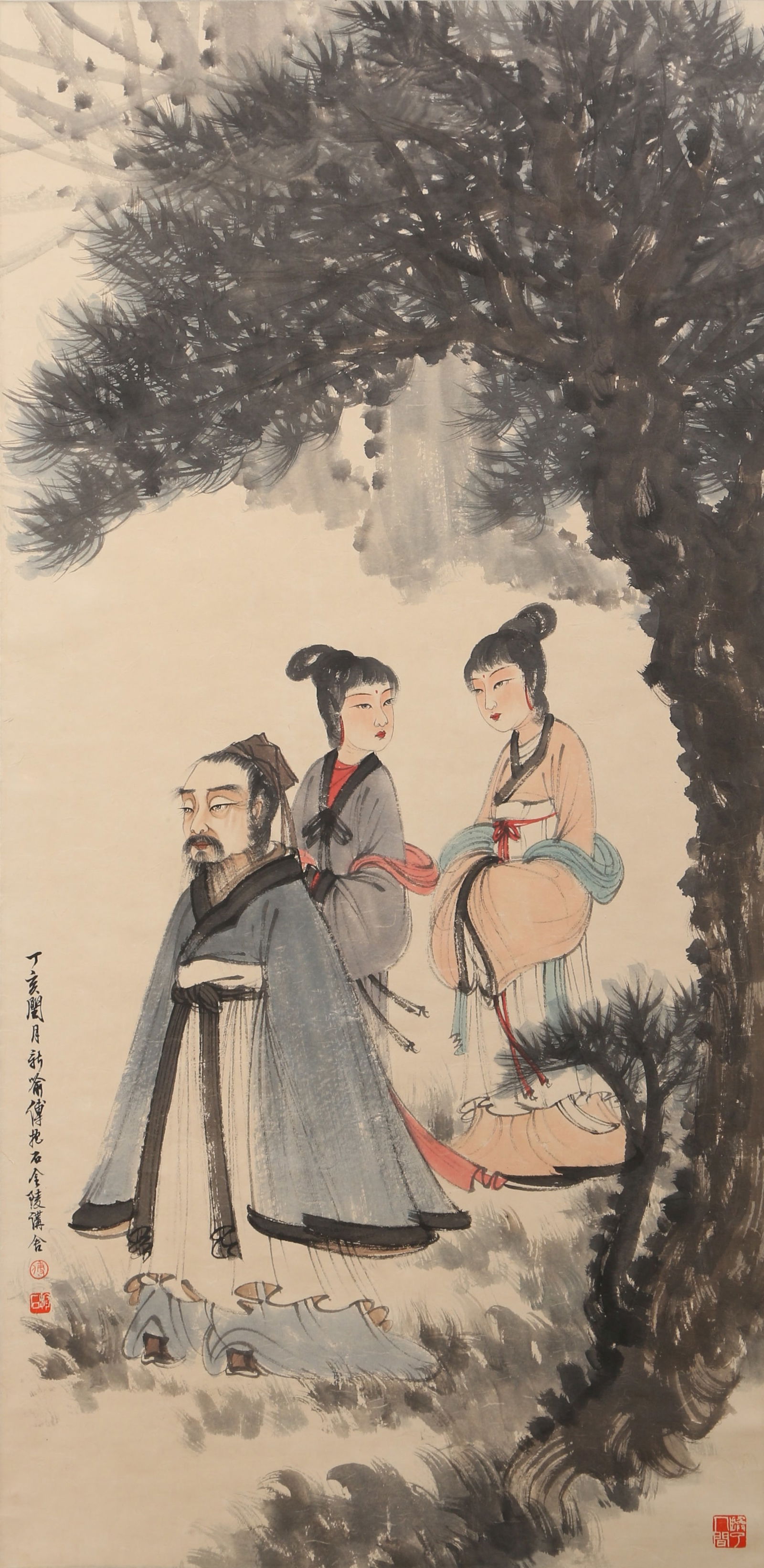 A SCHOLAR PAINTING ON PAPER BY FU BAOSHI.傅抱石: Scholar painting on paper by Fu Baoshi.傅抱石
