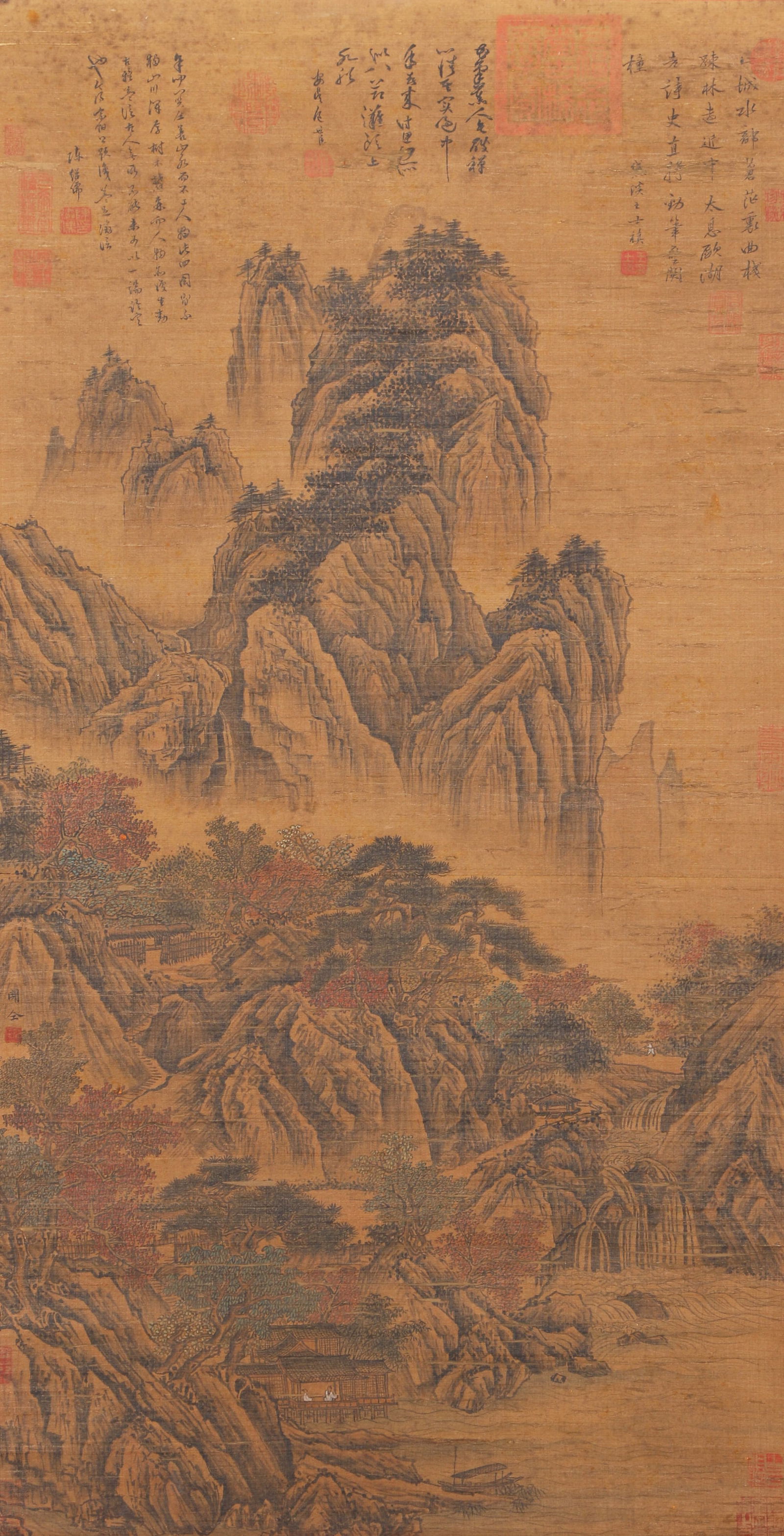 A LANDSCAPE PAINTING ON SILK SCROLL BY GUAN TONG.關㒰 (1 of 14)