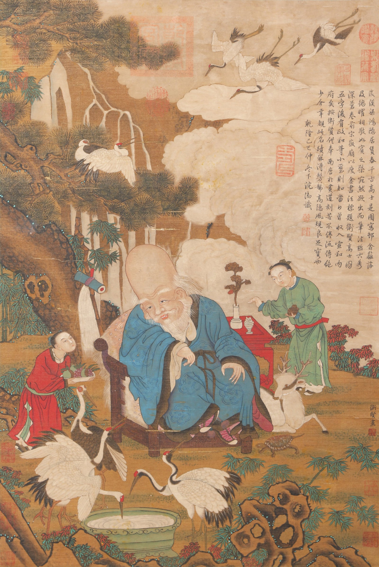 A IMMORTAL FIGURE PAINTING ON SILK SCROLL BY WEI XIAN.衛賢: Immortal figure painting on silk scroll by Wei Xian.衛賢
