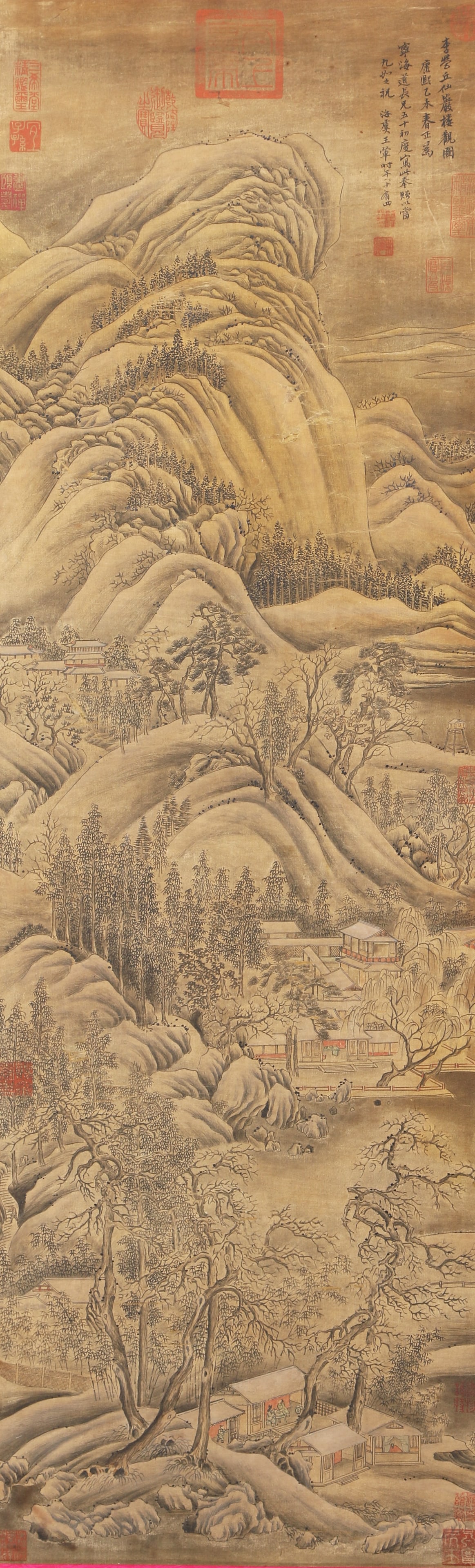 A LANDSCAPE PAINTING ON SILK SCROLL BY WANG HUI.王翬: Landscape painting on silk scroll by Wang Hui.王翬