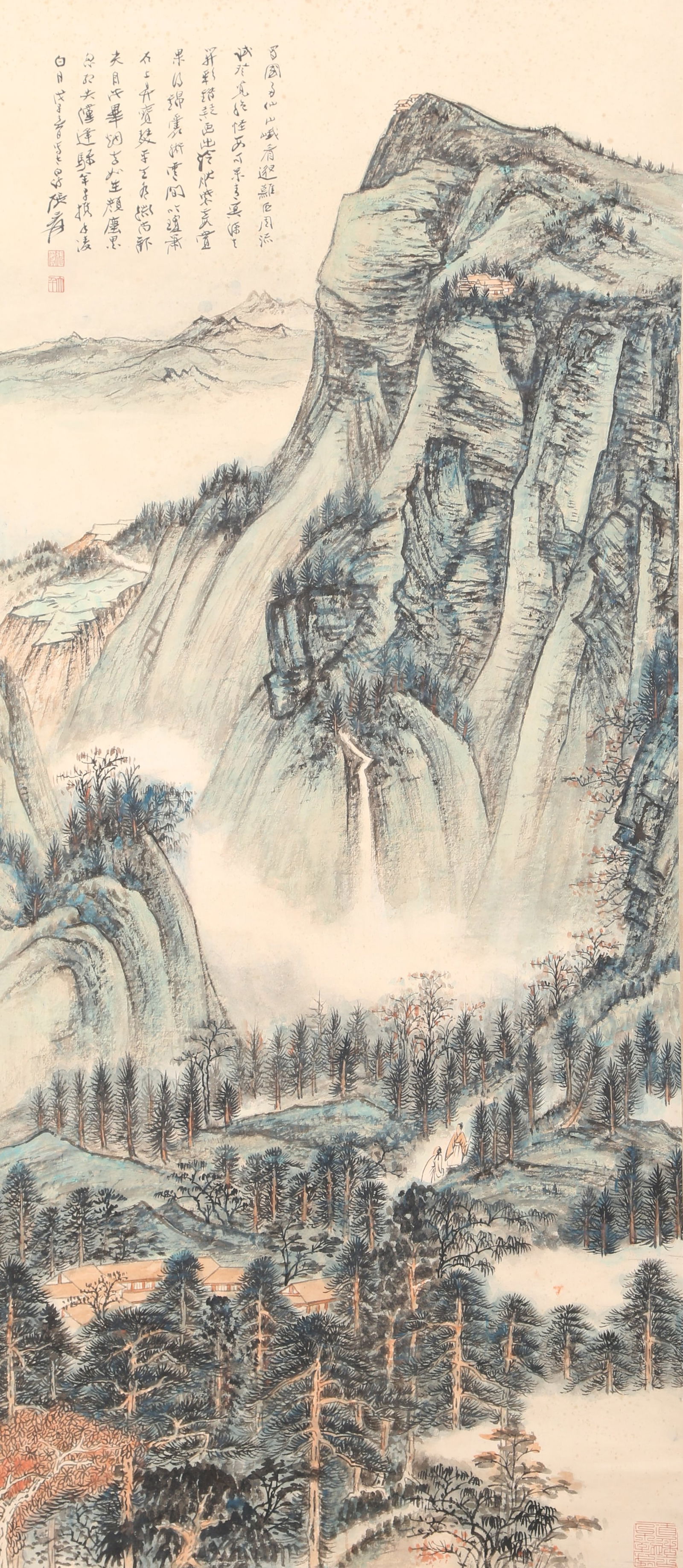 A LANDSCAPE PAINTING ON PAPER BY ZHANG DAQIAN.張大千: Landscape Painting on Paper by Zhang Daqian.張大千