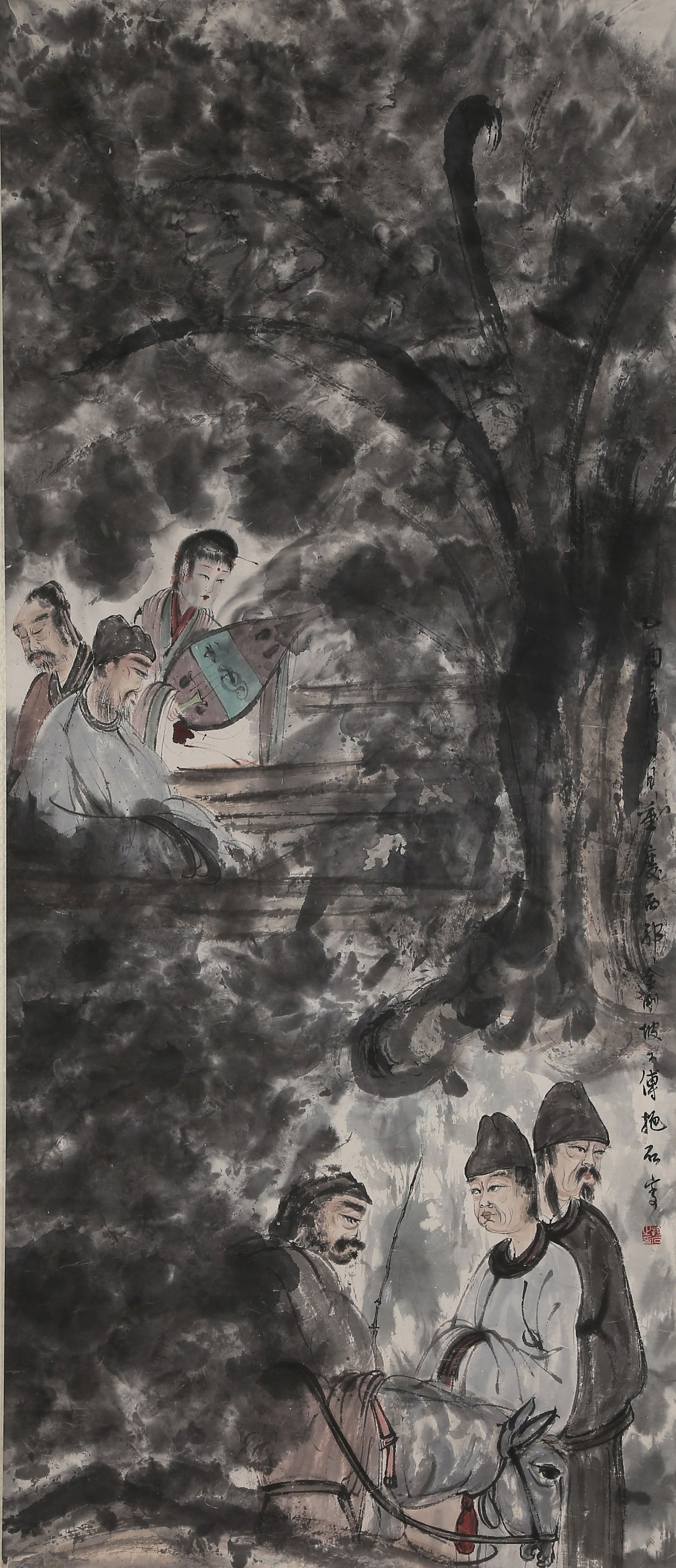 A FIGURE AND STORY PAINTING ON PAPER BY FU BAOSHI.傅抱石: Figure and Story Painting on Paper by Fu Baoshi.傅抱石