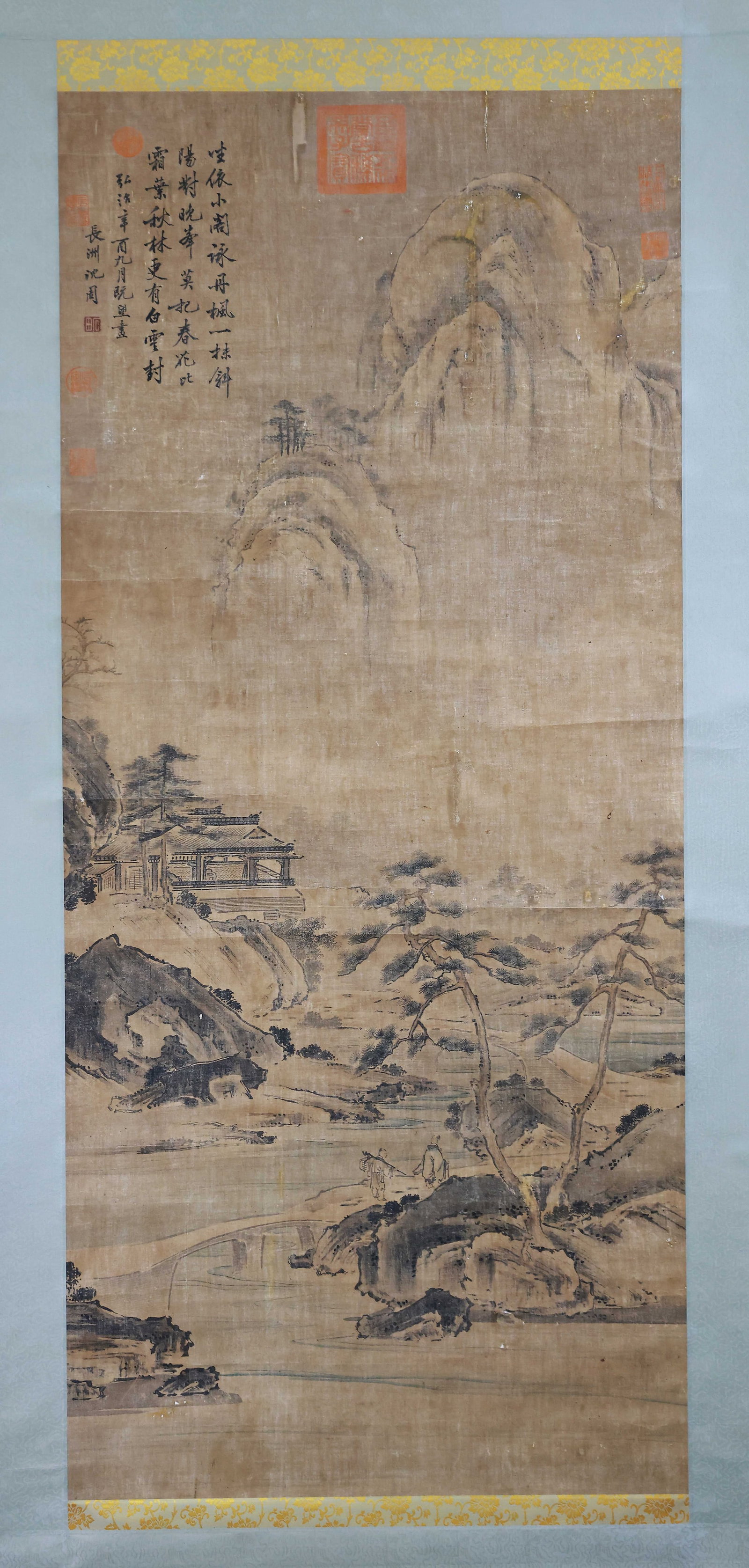 A LANDSCAPE PAINTING ON SILK BY SHEN ZHOU.沈周: Landscape Painting on Silk by Shen Zhou.沈周