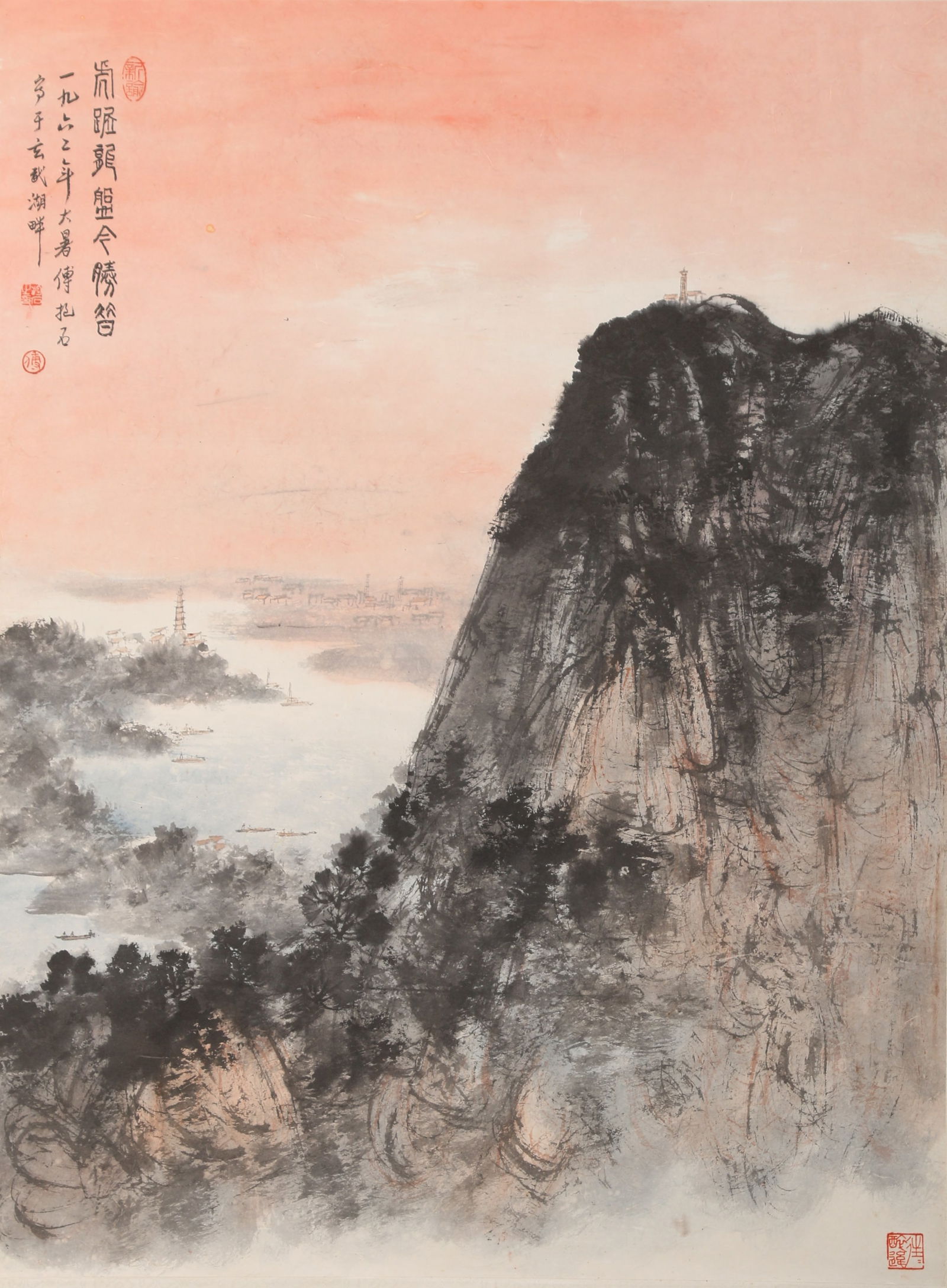 A LANDSCAPE PAINTING ON PAPER BY FU BAOSHI.傅抱石: Landscape Painting on Paper by Fu Baoshi.傅抱石