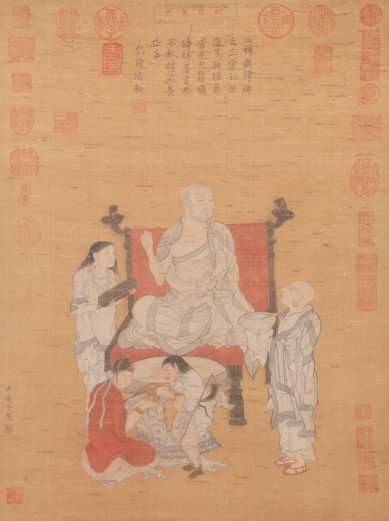A ARHAT PAINTING ON SILK BY WU DAOZI.吳道子: Arhat Painting on Silk by Wu Daozi.吳道子