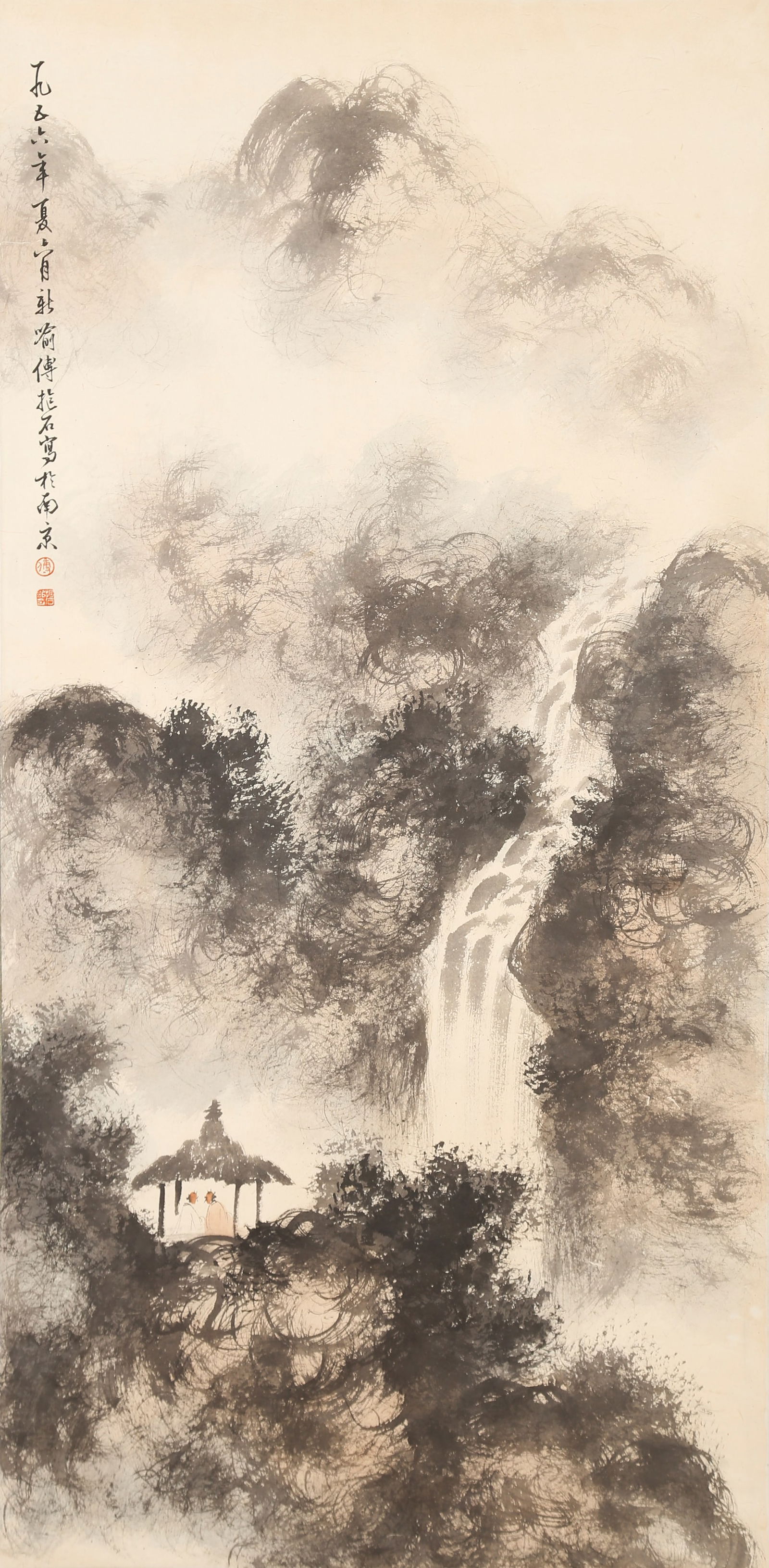 A LANDSCAPE PAINTING ON PAPER BY FU BAOSHI.傅抱石: Landscape Painting on Paper by Fu Baoshi.傅抱石