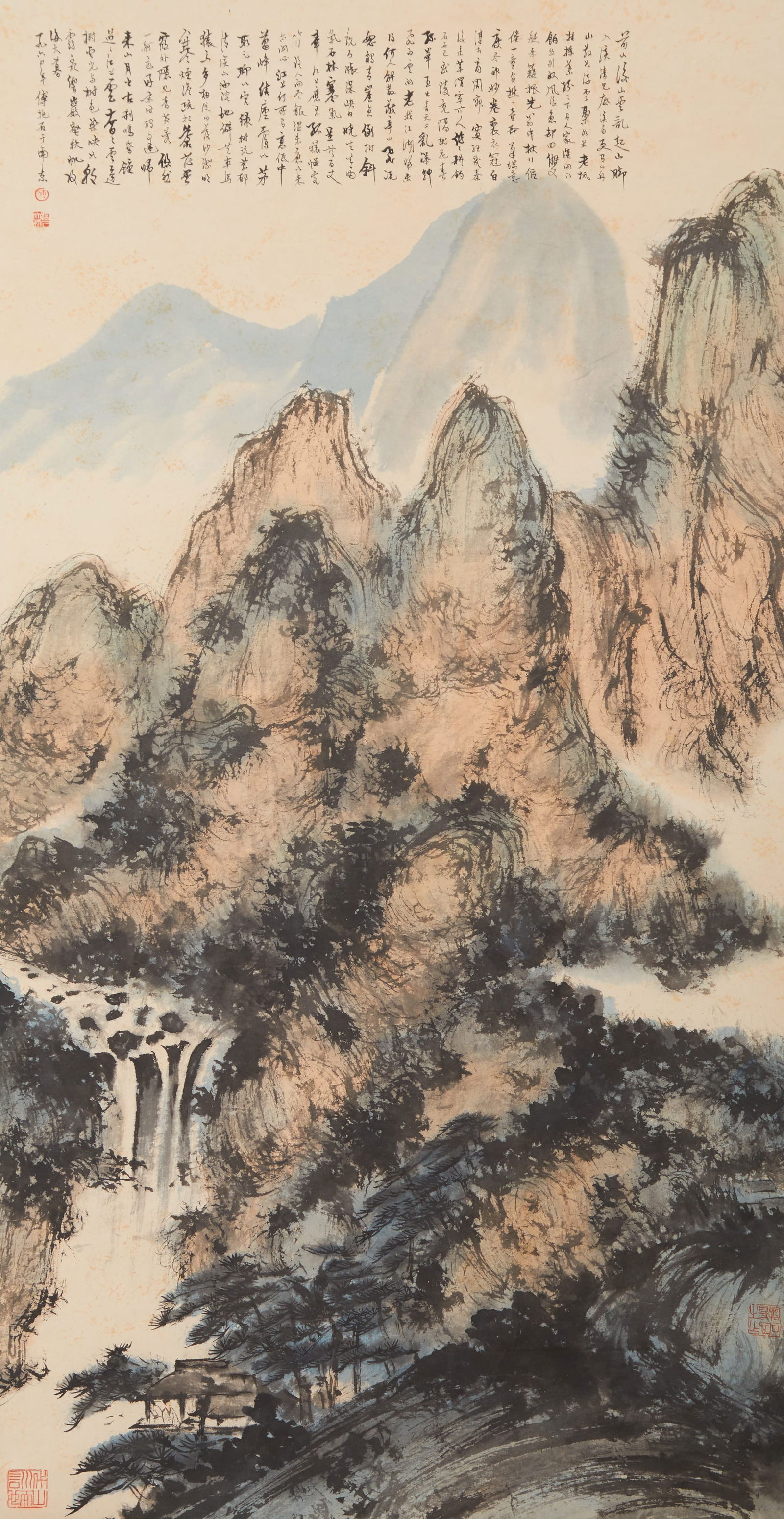 A LANDSCAPE PAINTING ON PAPER BY FU BAOSHI.傅抱石: Landscape Painting on Paper by Fu Baoshi.傅抱石