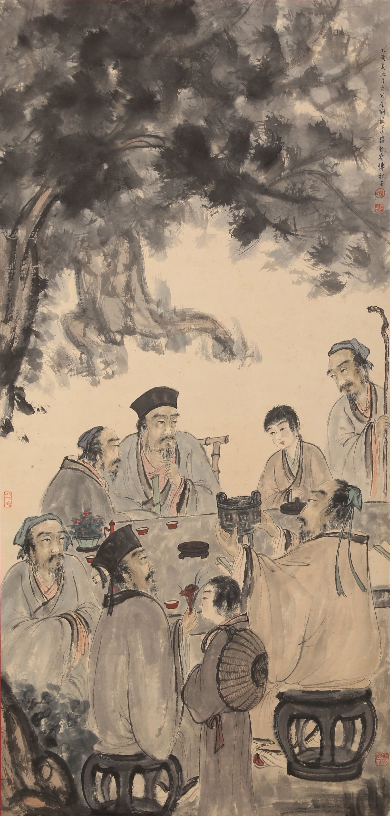 A SCHOLAR PAINTING ON PAPER BY FU BAOSHI.傅抱石: Scholar Painting on Paper by Fu Baoshi.傅抱石