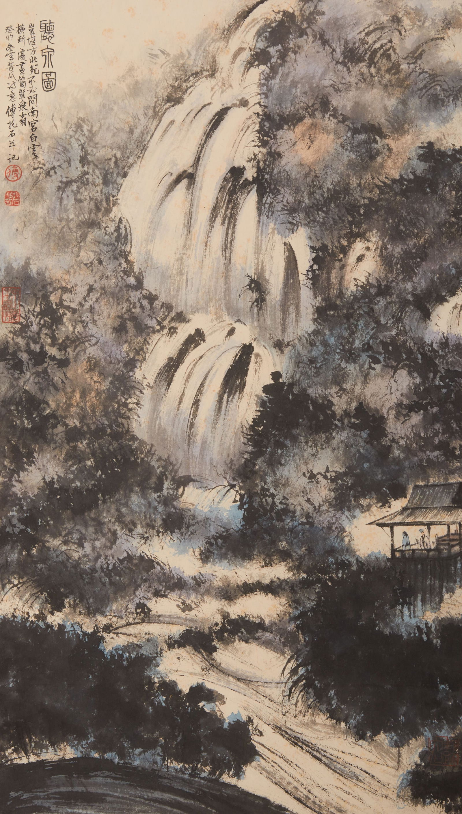 A LANDSCAPE PAINTING ON PAPER BY FU BAOSHI.傅抱石: Landscape Painting on Paper by Fu Baoshi.傅抱石