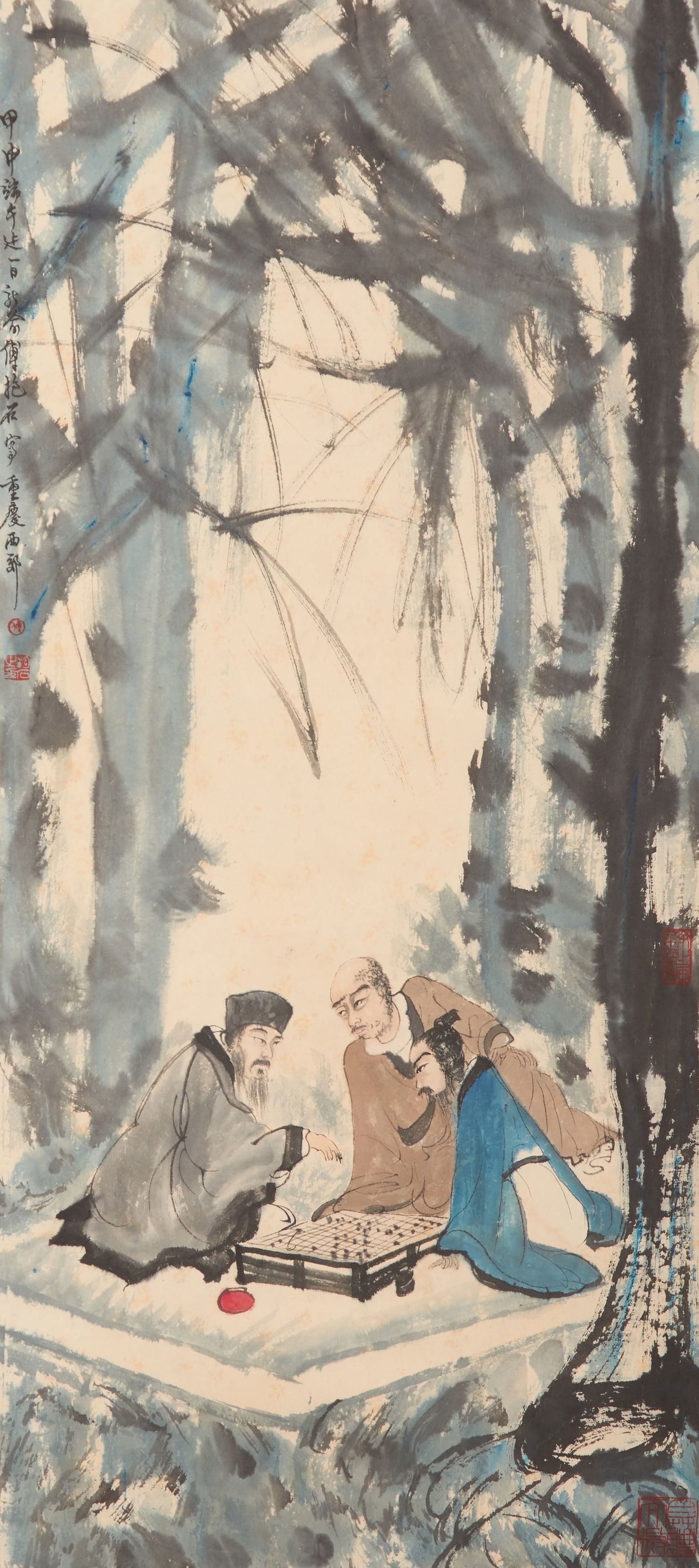 A WEIQI (GO GAME) PAINTING ON PAPER BY FU BAOSHI.傅抱石: Weiqi (Go Game) Painting on Paper by Fu Baoshi.傅抱石