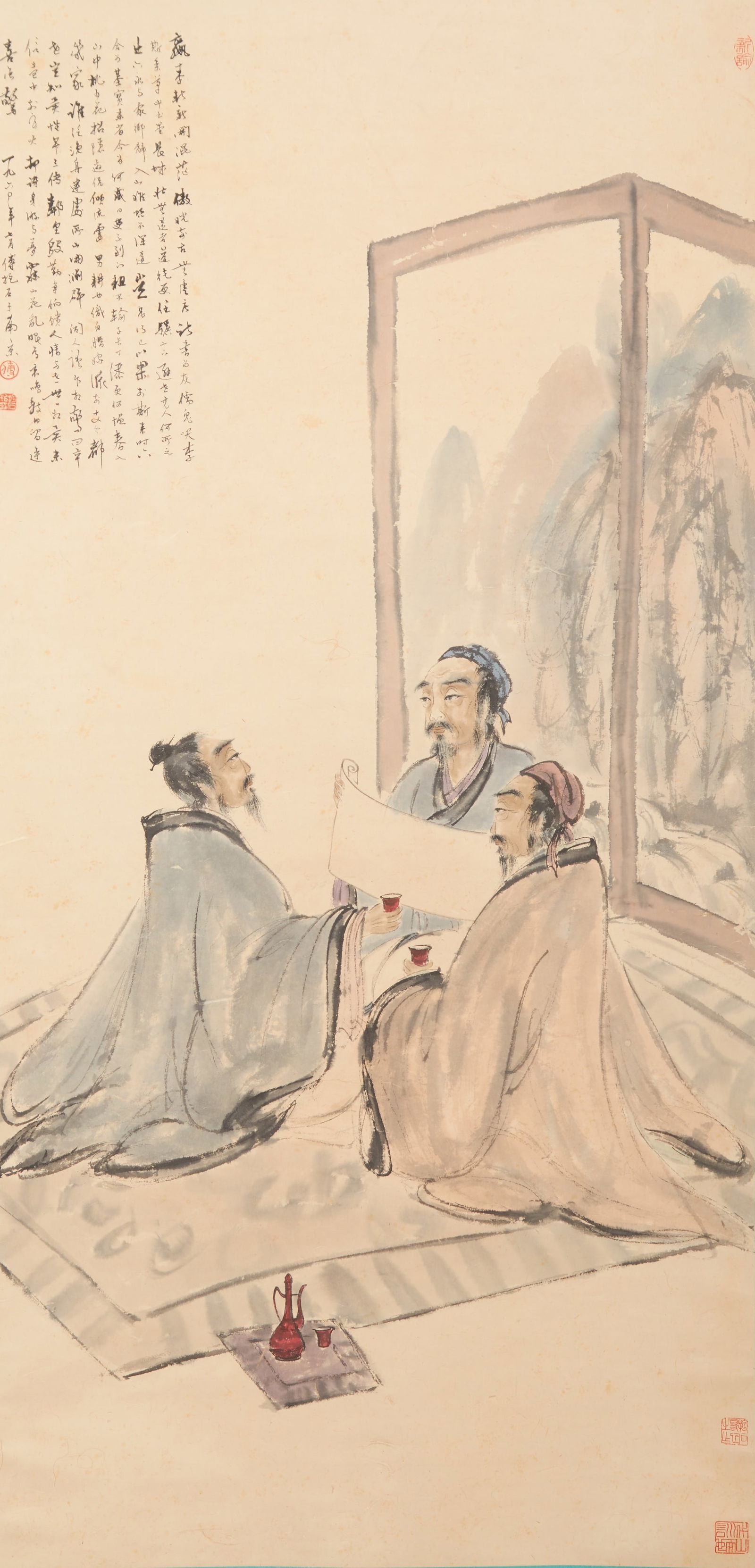 A SCHOLAR PAINTING ON PAPER BY FU BAOSHI.傅抱石: Scholar Painting on Paper by Fu Baoshi.傅抱石