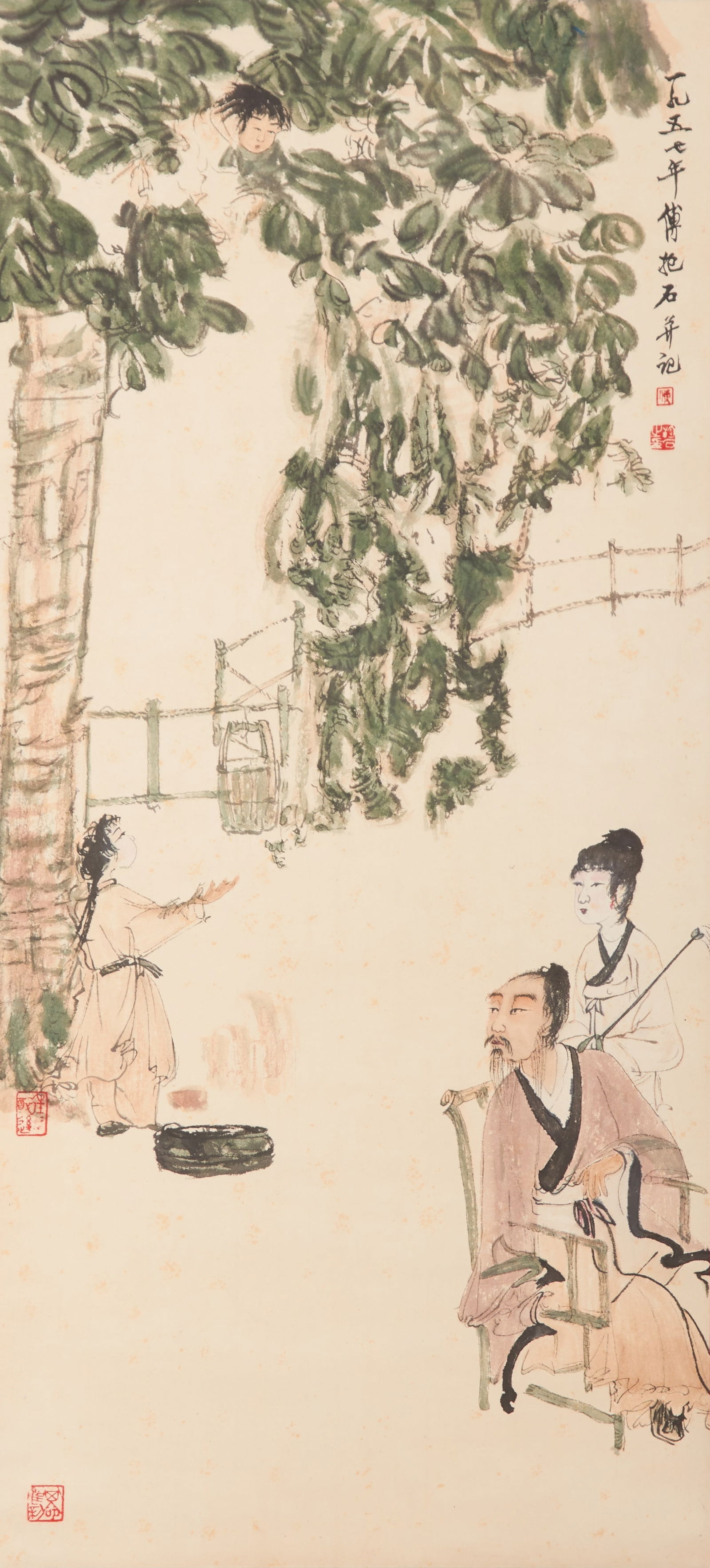 A FIGURE STORY PAINTING ON PAPER BY FU BAOSHI.傅抱石: Figure Story Painting on Paper by Fu Baoshi.傅抱石