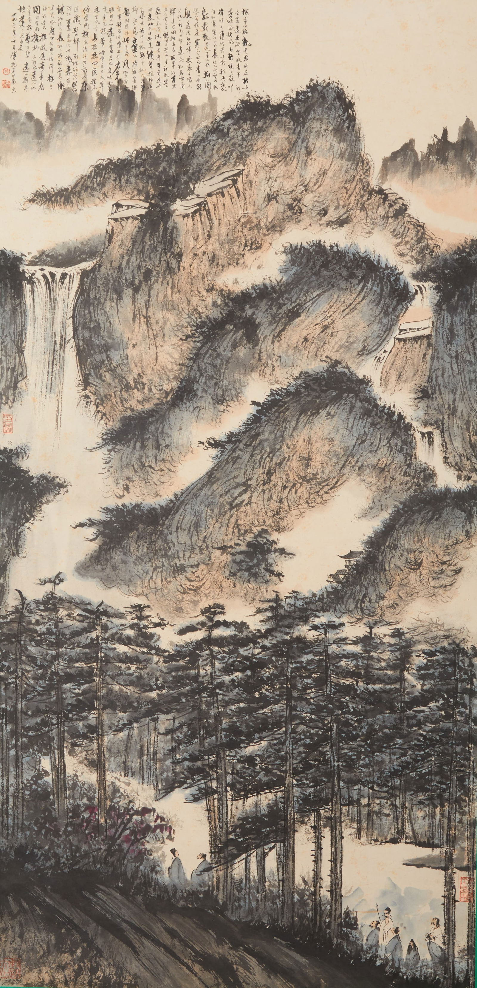 A LANDSCAPE PAINTING ON PAPER BY FU BAOSHI.傅抱石: Landscape Painting on Paper by Fu Baoshi.傅抱石