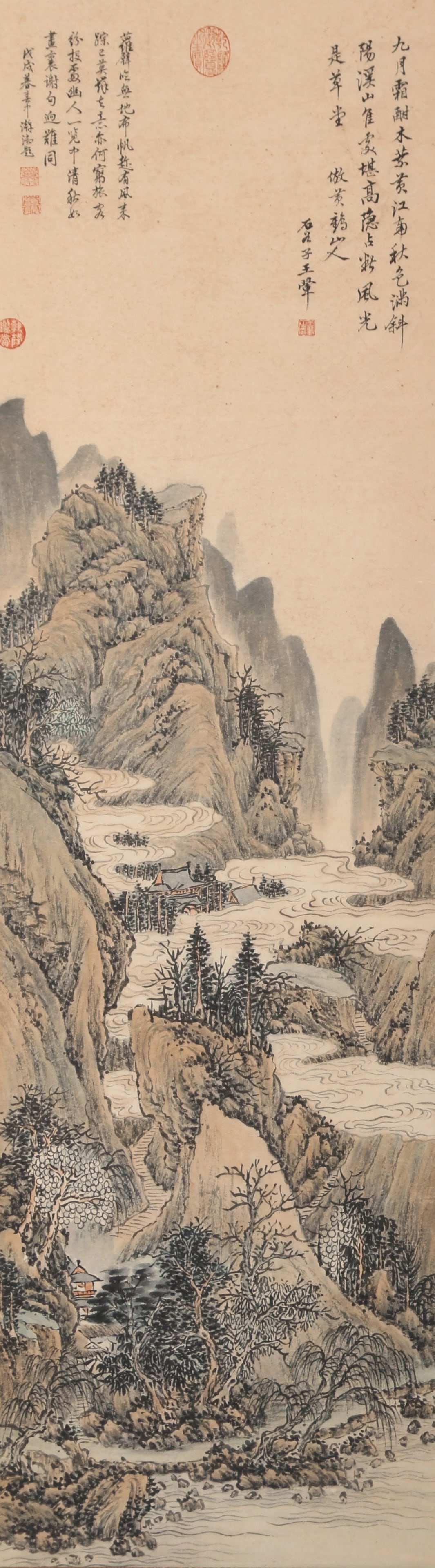 A LANDSCAPE PAINTING ON PAPER BY WANG HUI.王翬: Landscape Painting on Paper by Wang Hui.王翬