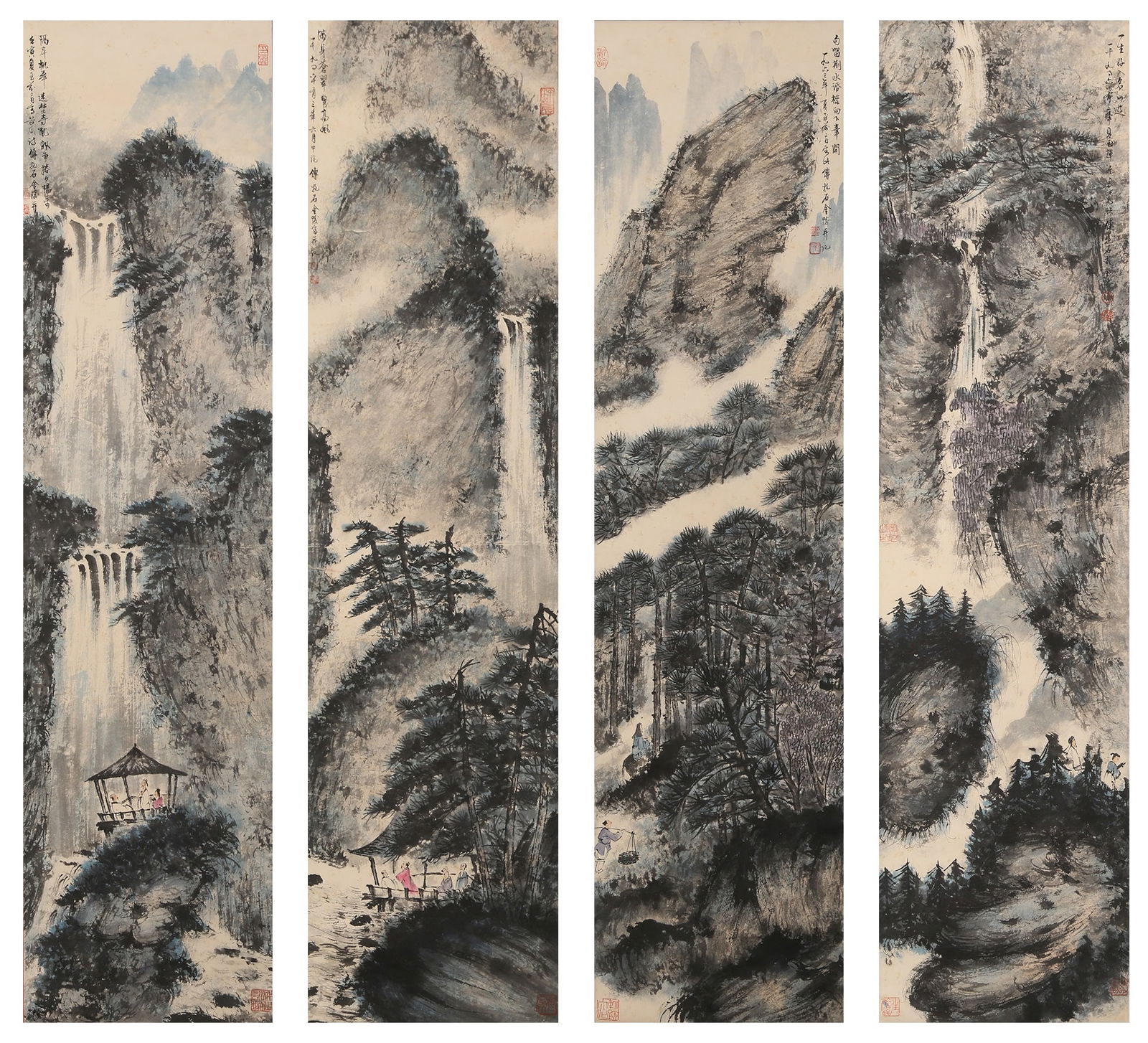 A LANDSCAPE PAINTINGS ON PAPER BY FU BAOSHI (4 PAINTINGS).傅抱石: Landscape Paintings on Paper by Fu Baoshi (4 paintings).傅抱石