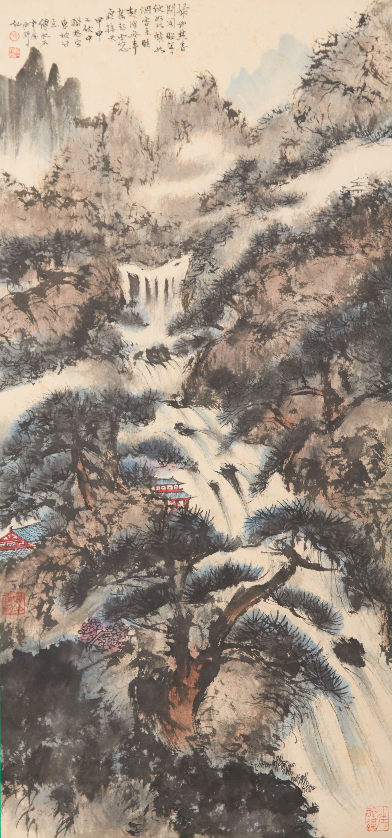 A LANDSCAPE PAINTING ON PAPER BY FU BAOSHI.傅抱石: Landscape Painting on Paper by Fu Baoshi.傅抱石