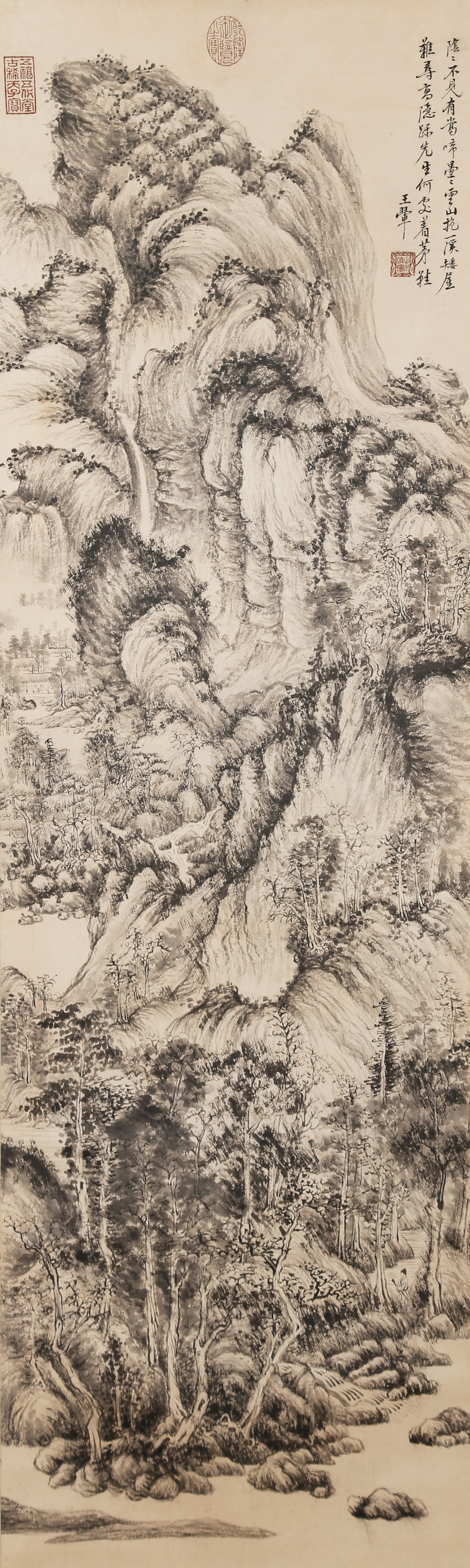 A LANDSCAPE PAINTING ON PAPER BY WANG HUI.王翚: Landscape Painting on Paper by Wang Hui.王翚
