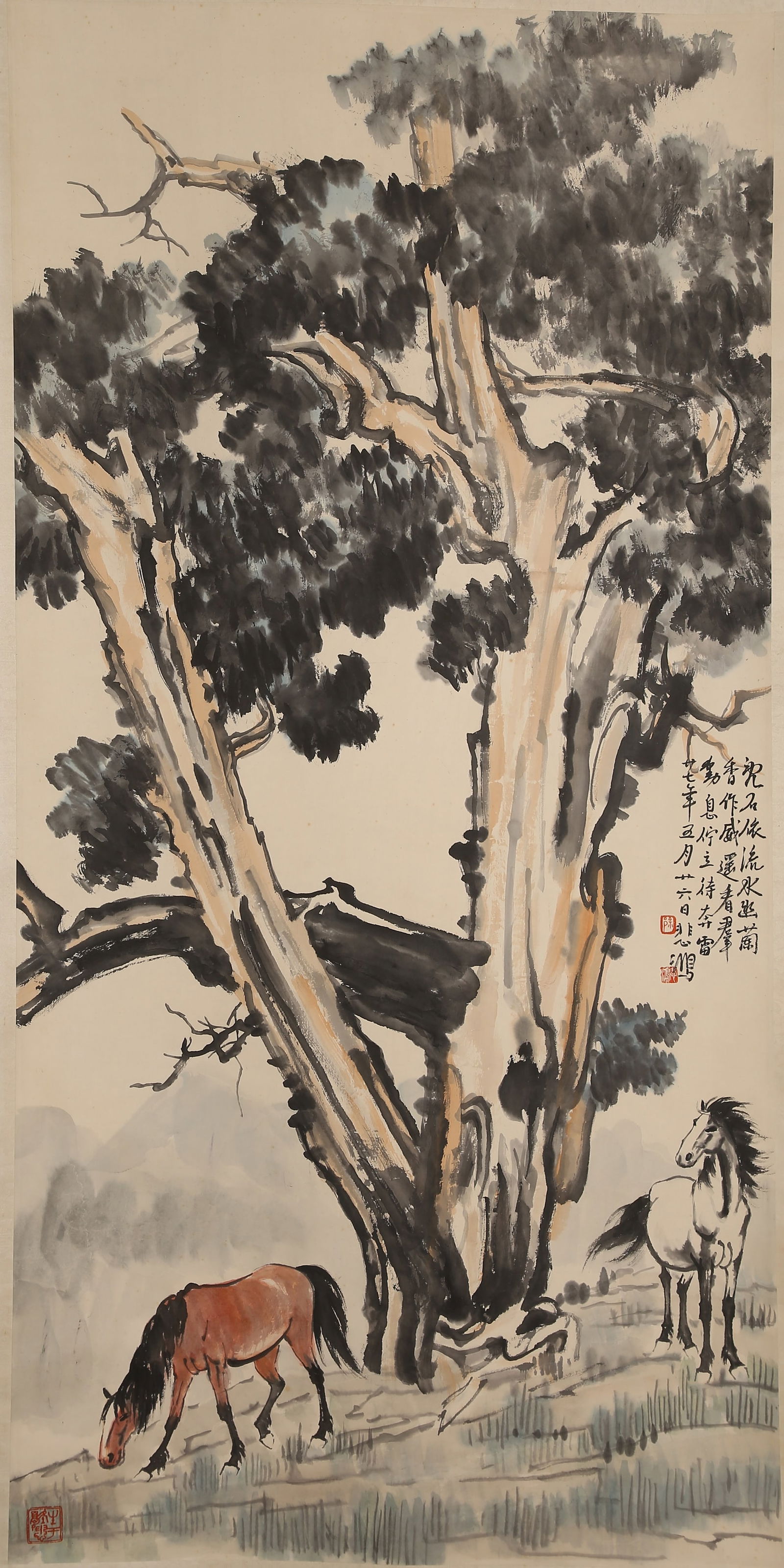 A GALLOPING HORSE PAINTING ON PAPER BY XU BEIHONG.徐悲鴻: Galloping horse painting on paper by Xu Beihong.徐悲鴻