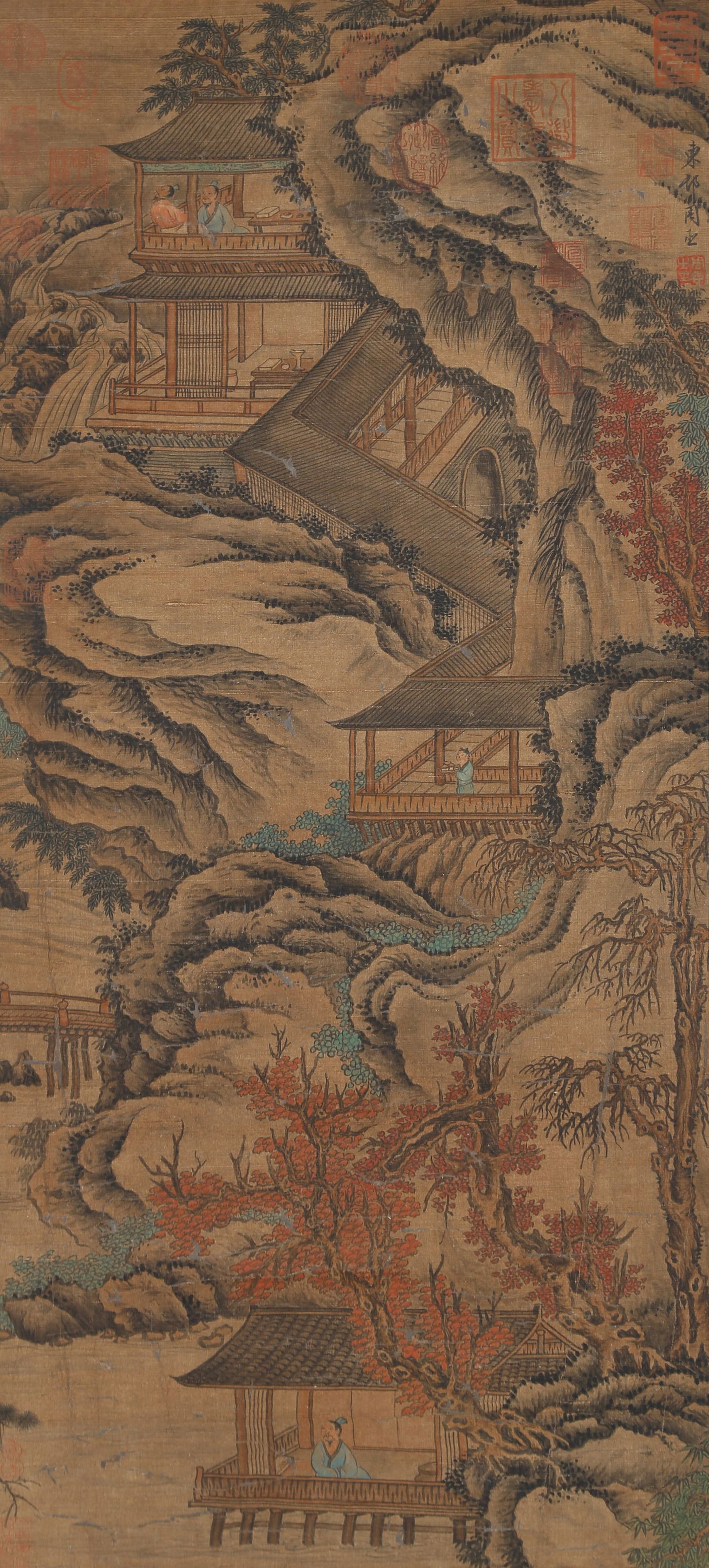 A LANDSCAPE PAINTING ON SILK BY ZHOU CHEN.周臣: Landscape Painting on Silk by Zhou Chen.周臣