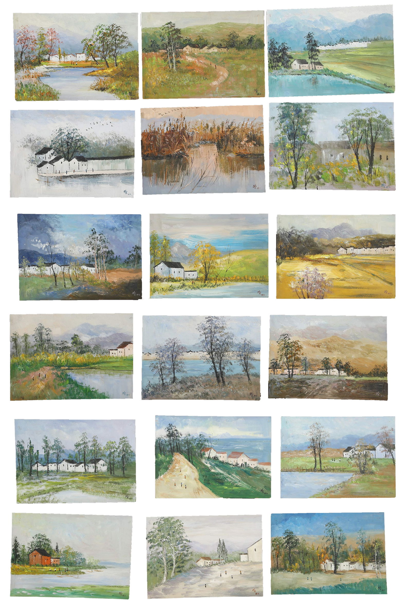 A HANGING SCROLLS OF LANDSCAPE PAINTINGS ON PAPER BY WU GUANZHONG (20 PIECES).吳冠: Hanging Scrolls of Landscape Paintings on Paper by Wu Guanzhong (20 pieces).吳冠中