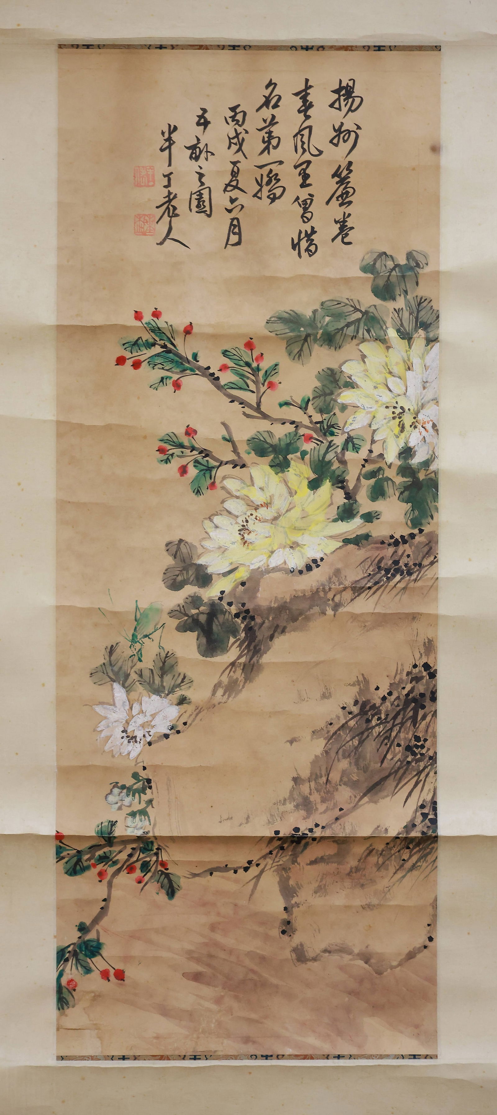 A FLOWER PAINTING ON PAPER BY CHEN BANDING.陳半丁: Flower painting on paper by Chen Banding.陳半丁