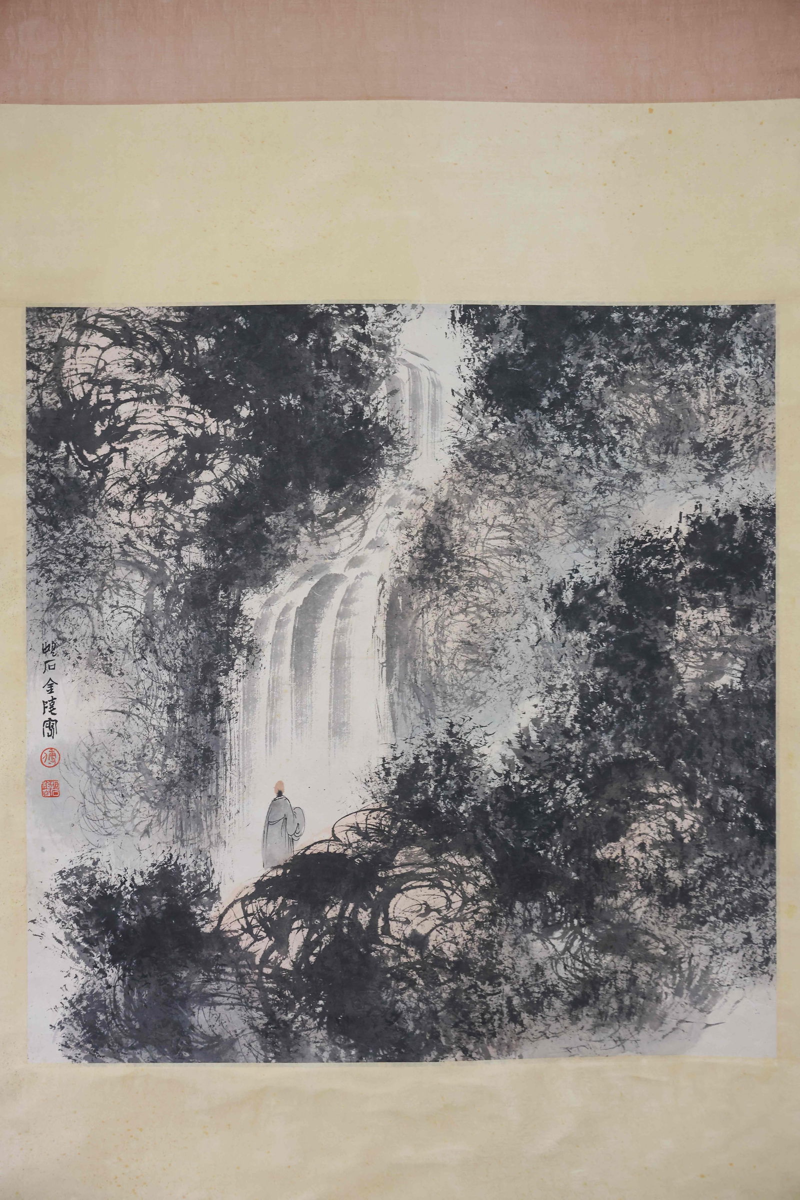 A LANDSCAPE PAINTING ON PAPER BY FU BAOSHI.傅抱石: Landscape painting on paper by Fu Baoshi.傅抱石