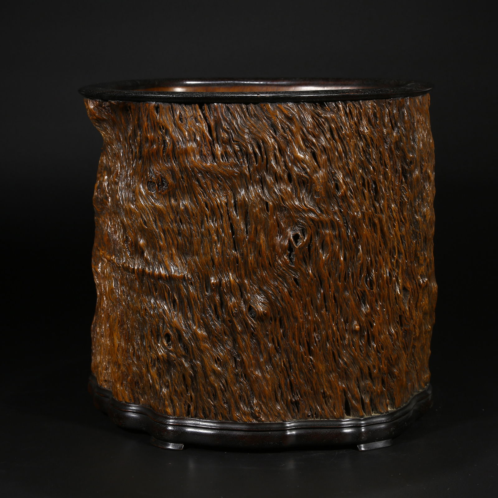 A BURL WOOD LARGE BRUSH POT (1 of 9)