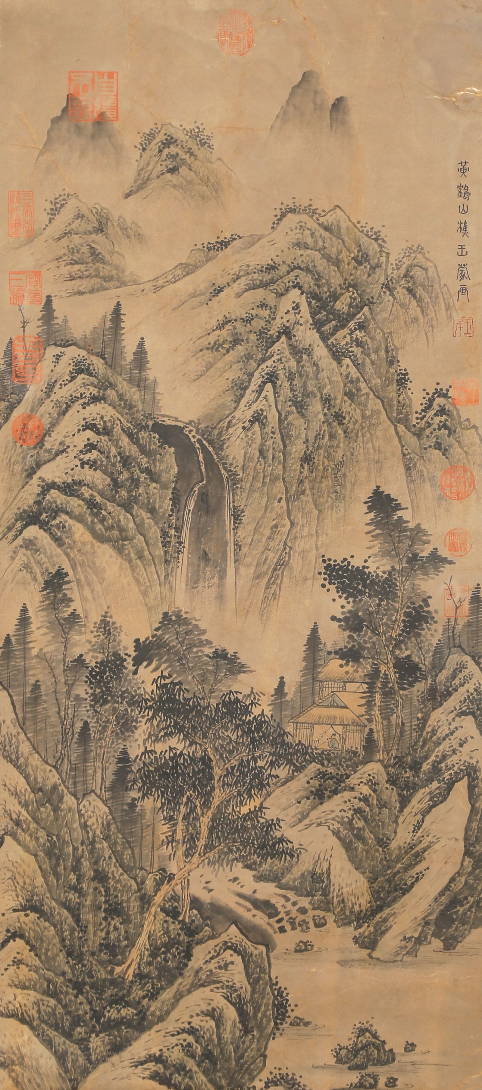 A LANDSCAPE PAINTING ON SILK BY WANG MENG.王蒙: Landscape Painting on Silk by Wang Meng.王蒙