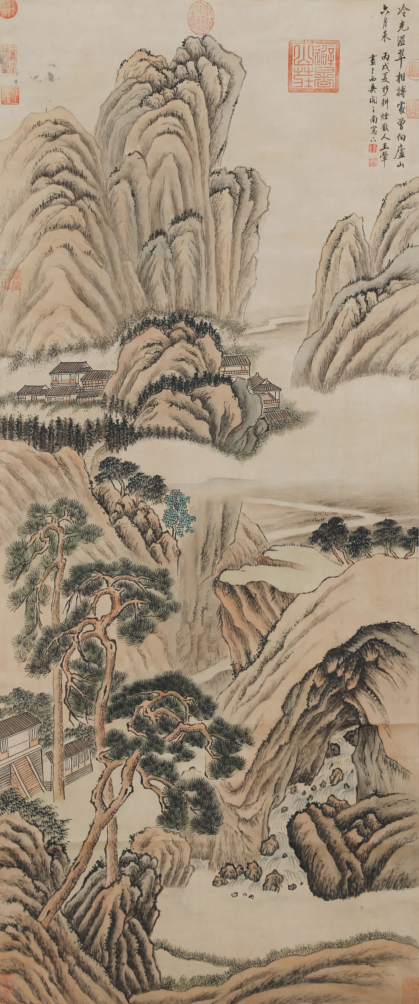 A LANDSCAPE PAINTING ON SILK BY WANG HUI.王翚: Landscape Painting on Silk by Wang Hui.王翚