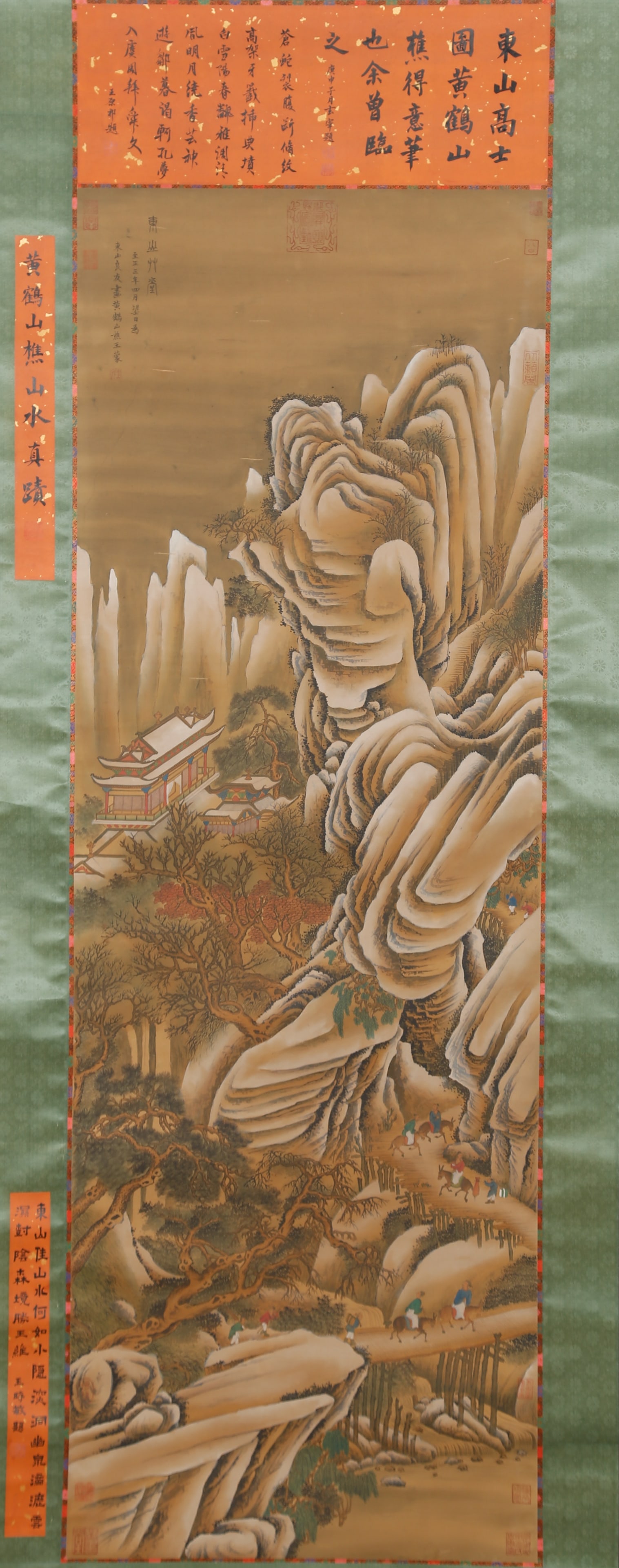 A LANDSCAPE AND PAVILION PAINTING ON SILK BY WANG MENG.王蒙: Landscape and Pavilion Painting on Silk by Wang Meng.王蒙