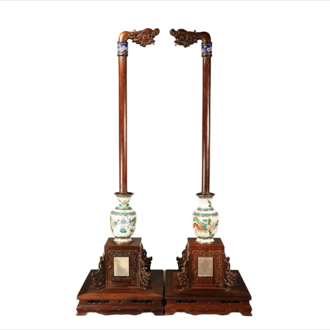 A PAIR OF HUANGHUALI DRAGON-PATTERNED HANGING LANTERNS: Pair of Huanghuali dragon-patterned hanging lanterns