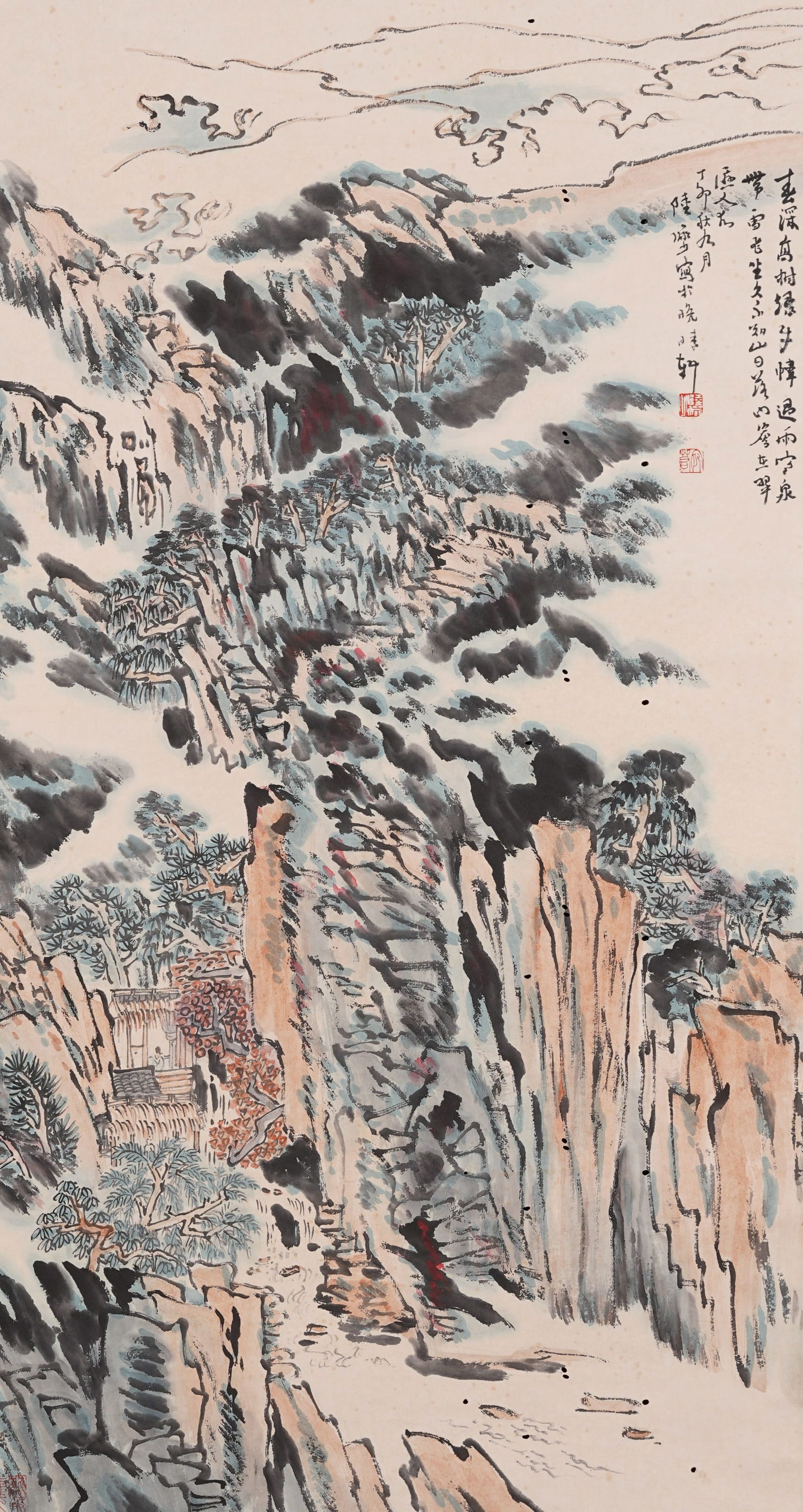 A LANDSCAPE PAINTING ON PAPER BY LU YANSHAO.陸儼少: Landscape painting on paper by Lu Yanshao.陸儼少