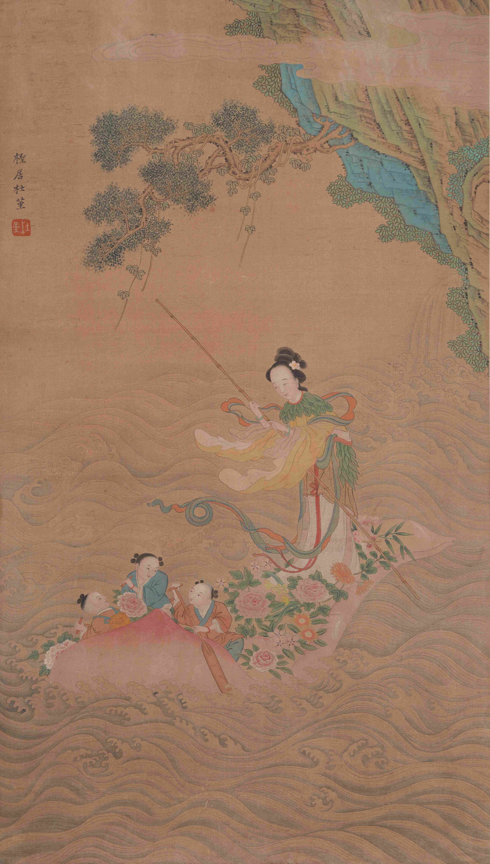 A LADY PAINTING ON SILK BY DU JIN.杜堇: Lady painting on silk by Du Jin.杜堇