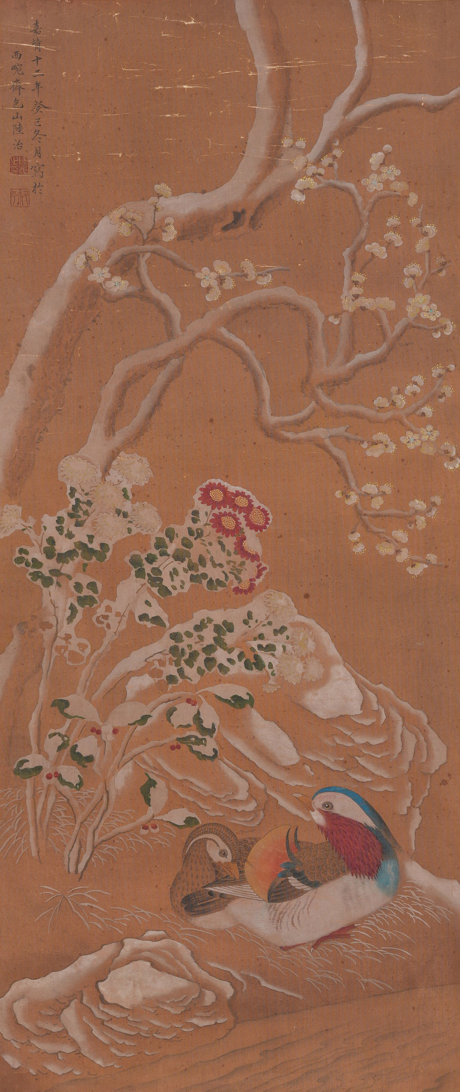 A FLOWER-AND-BIRD PAINTING ON SILK BY LU ZHI.陸治: Flower-and-bird painting on silk by Lu Zhi.陸治