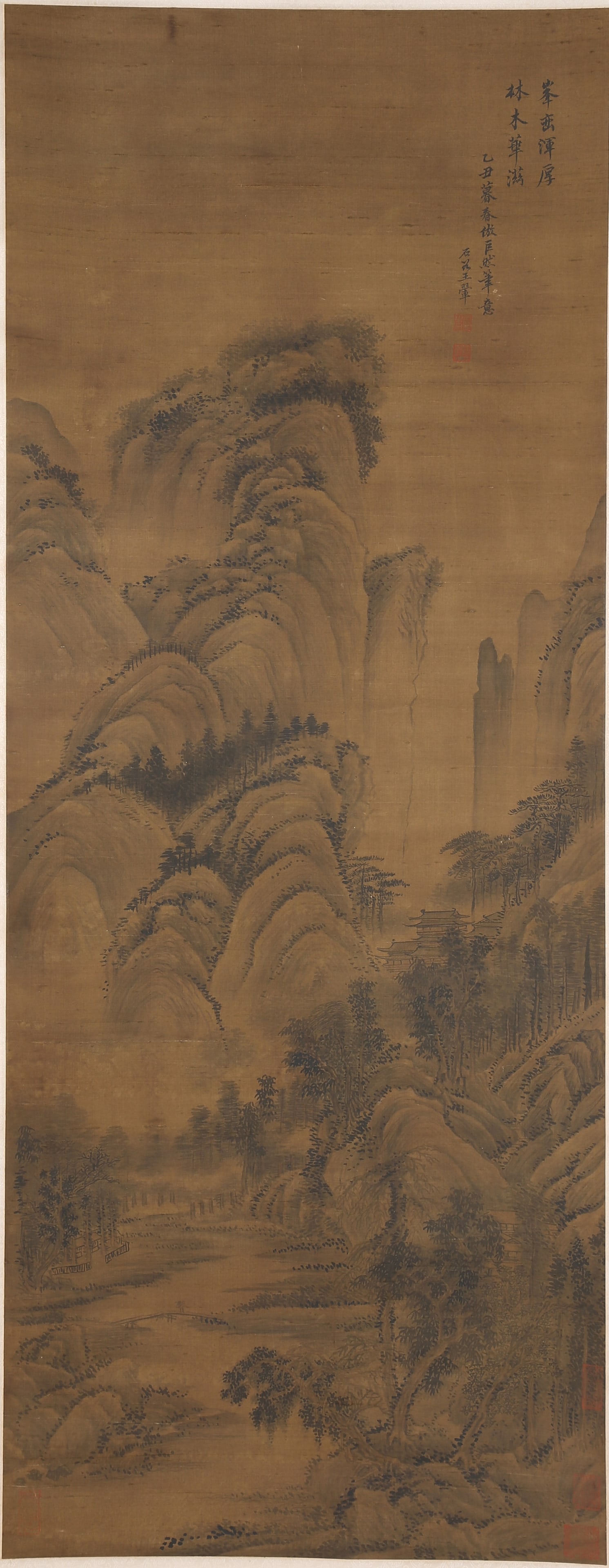 A LANDSCAPE PAINTING ON SILK BY WANG HUI.王翚: Landscape painting on silk by Wang Hui.王翚