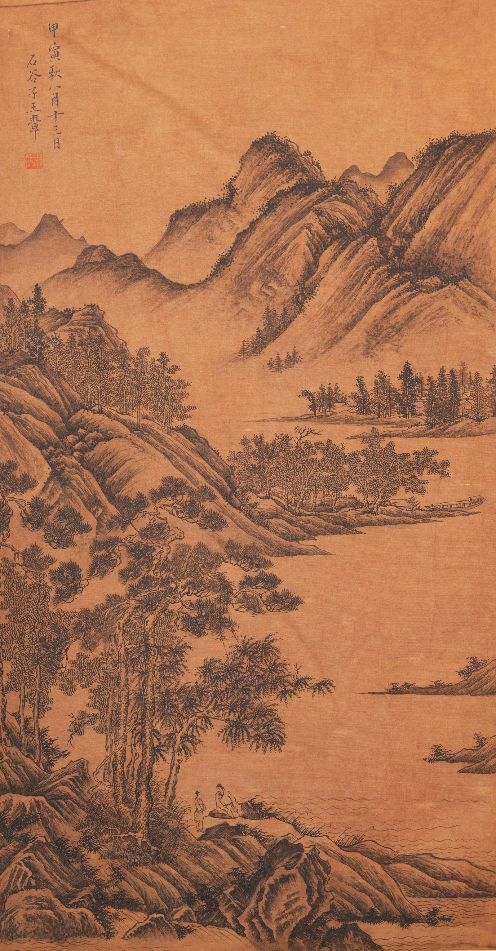 A PAINTING OF LANDSCAPE ON SILK BY WANG HUI.王翚: Painting of landscape on silk by Wang Hui.王翚