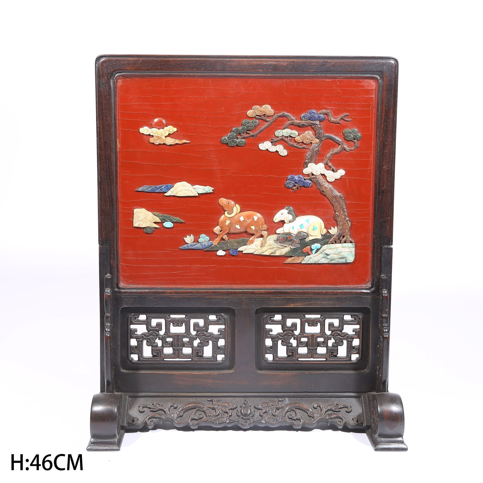 A ZITAN WOOD MULTI-MATERIAL INLAID SCREEN: Zitan Wood Multi-Material Inlaid Screen