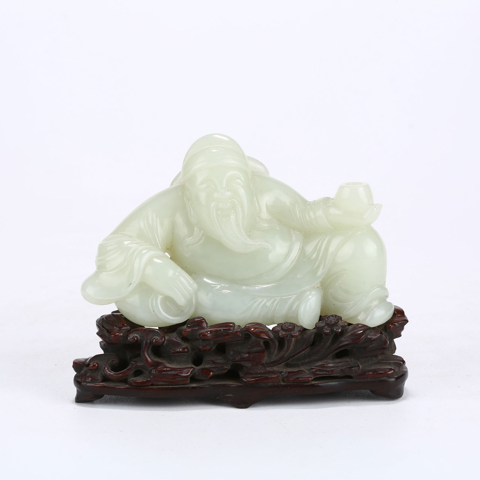 A HETIAN JADE FIGURINE OF DRUNKEN LI BAI: Hetian Jade Figurine of Drunken Li Bai