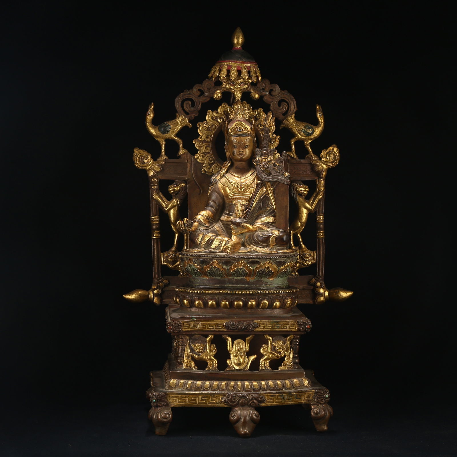A PARTIALLY GILT BRONZE STATUE OF PADMASAMBHAVA: Partially Gilt Bronze Statue of Padmasambhava