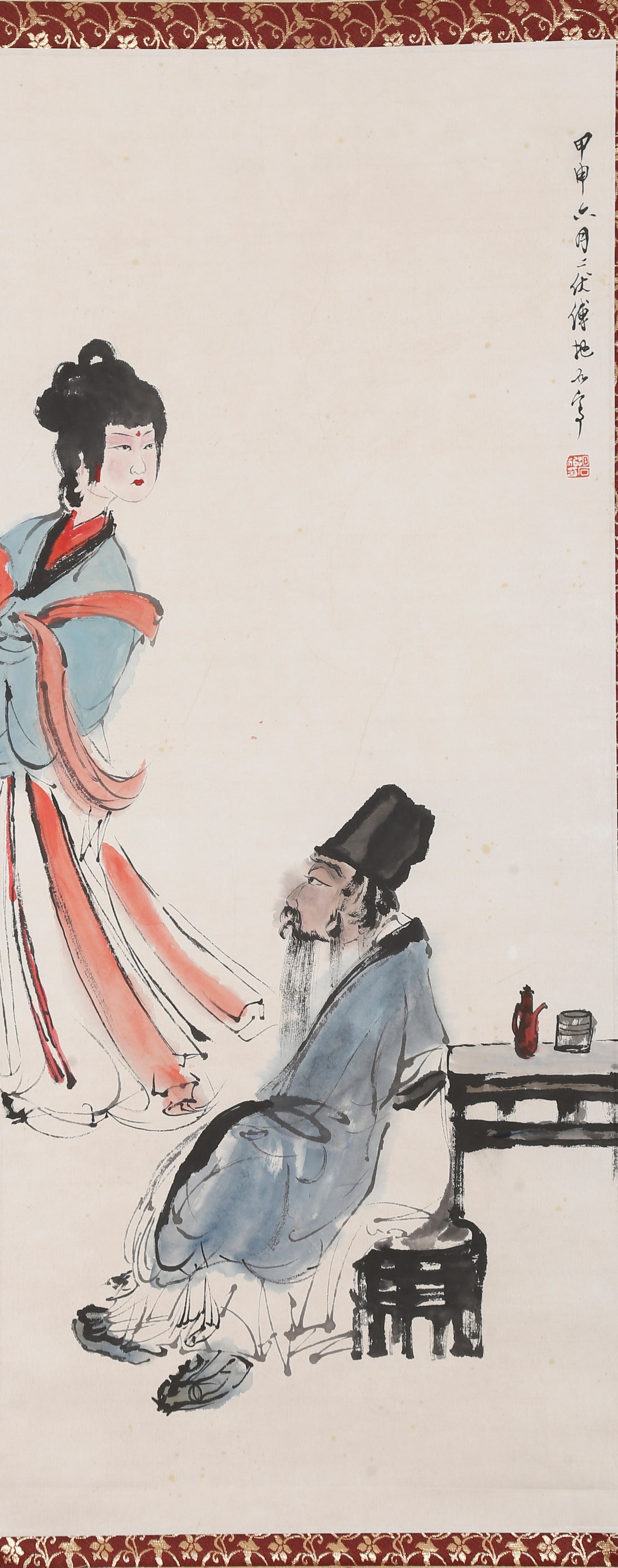 A FIGURE PAINTING ON PAPER BY FU BAOSHI.傅抱石: Figure Painting on Paper by Fu Baoshi.傅抱石